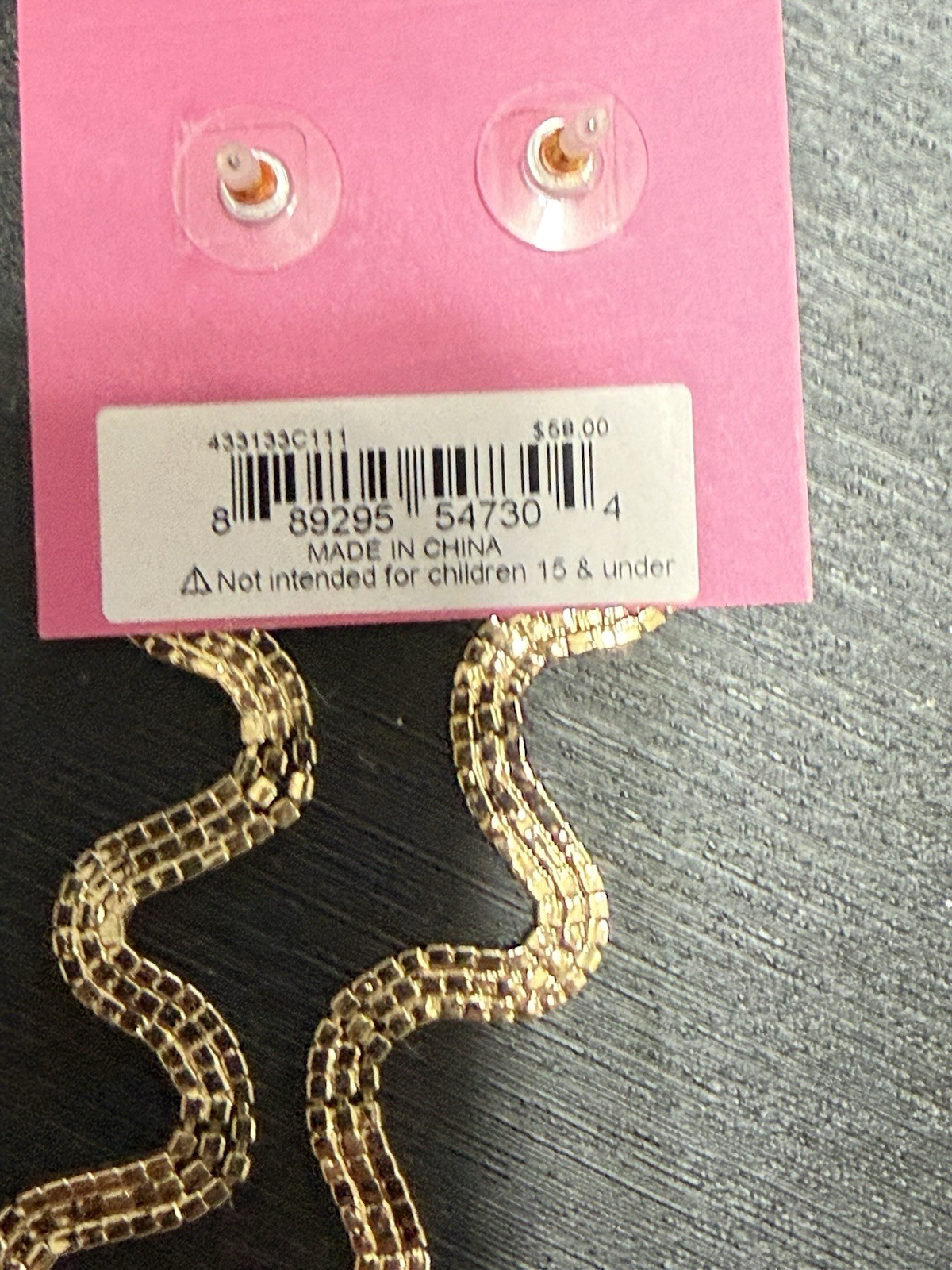 NEW BETSEY JOHNSON AURORA BOREALIS AB RHINESTONE SNAKE EARRINGS 5” GOLD TONE