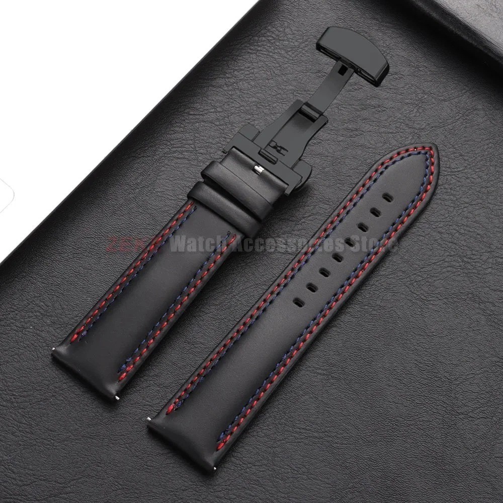 Genuine Calfskin Leather Watch Band 18mm 20mm 22mm 24mm Butterfly Buckle Strap