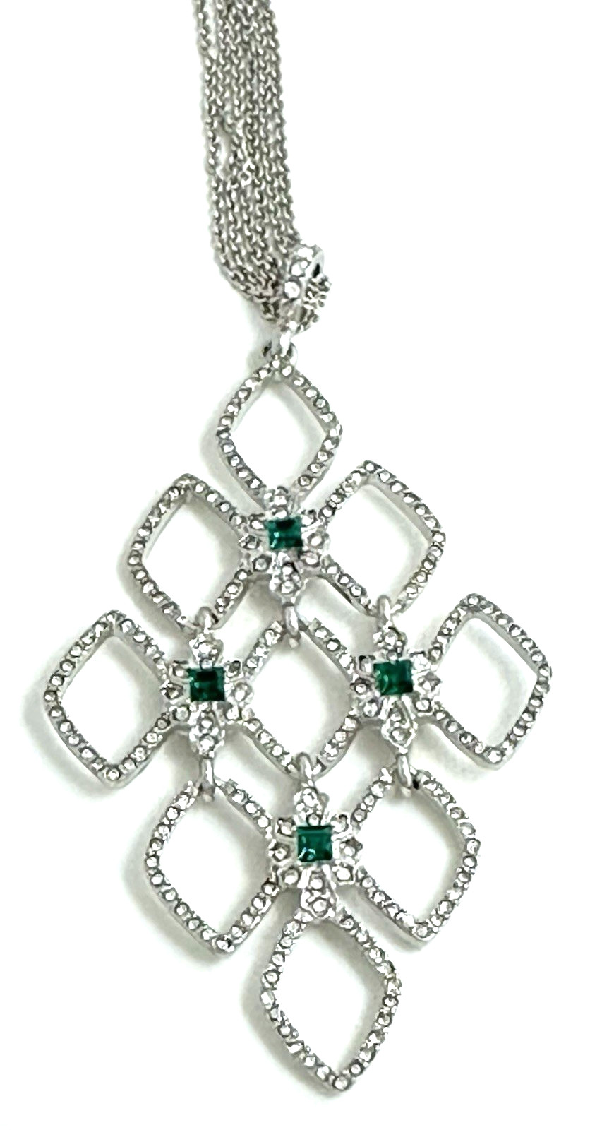 LAUREN Ralph Lauren Silver-Tone Pave Green Crystal Pendant Necklace 17″ + 2″ext