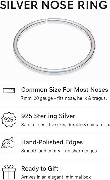 Sterling Silver Nose Ring – Dainty Thin 20 Gauge 7Mm Nose Piercing Hoop – 925 St