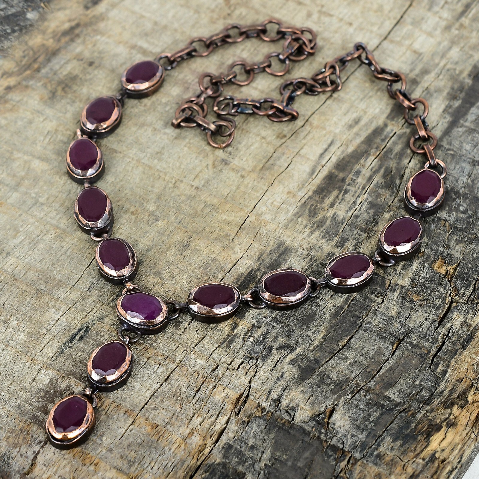 Kashmir Rubi Gemstone Copper Electroformed Chain Engagement New Necklace Jewelry