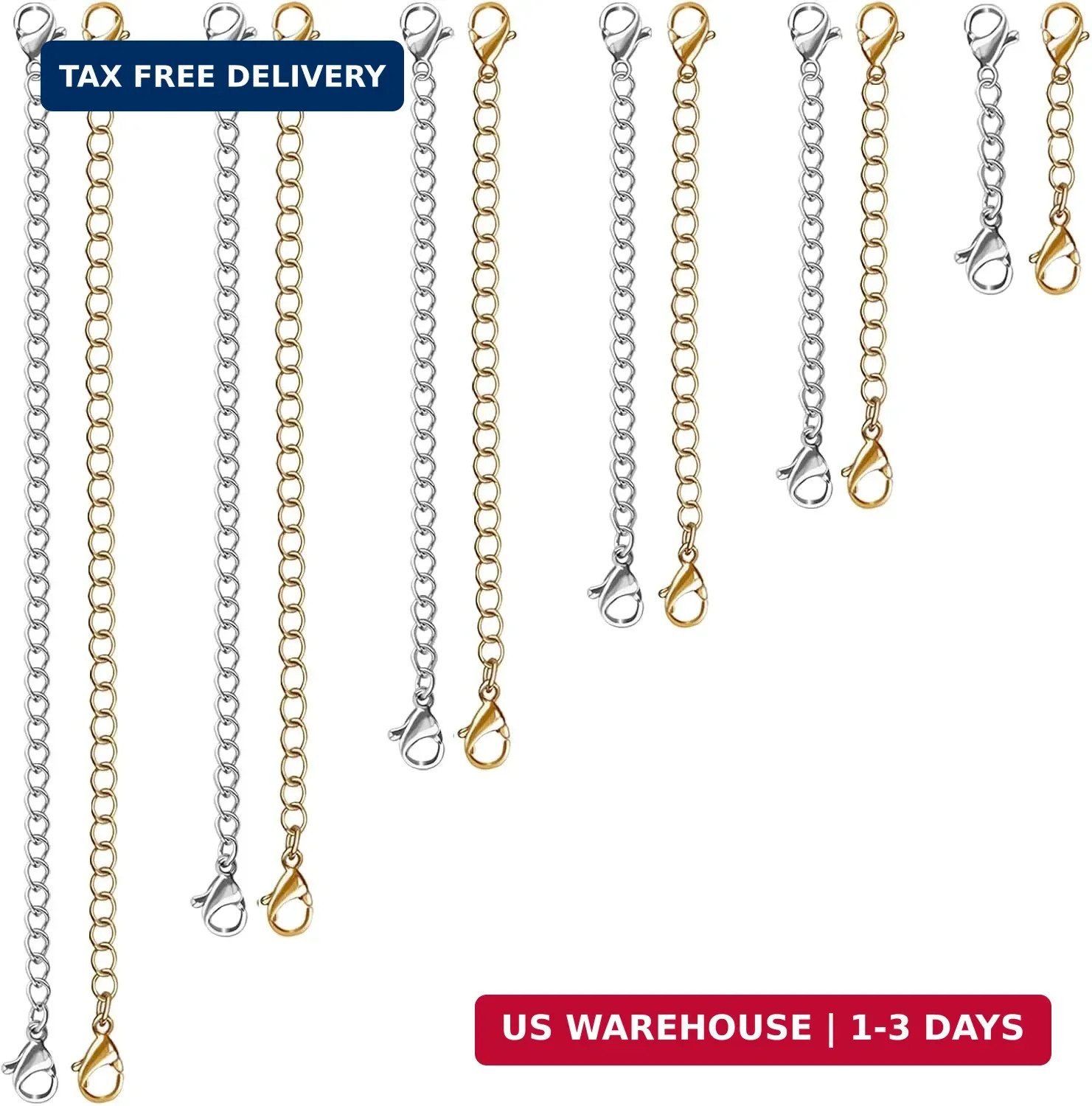 12 PCS Necklace Extenders – Stainless Steel Necklace Extension Chain for Jewelry