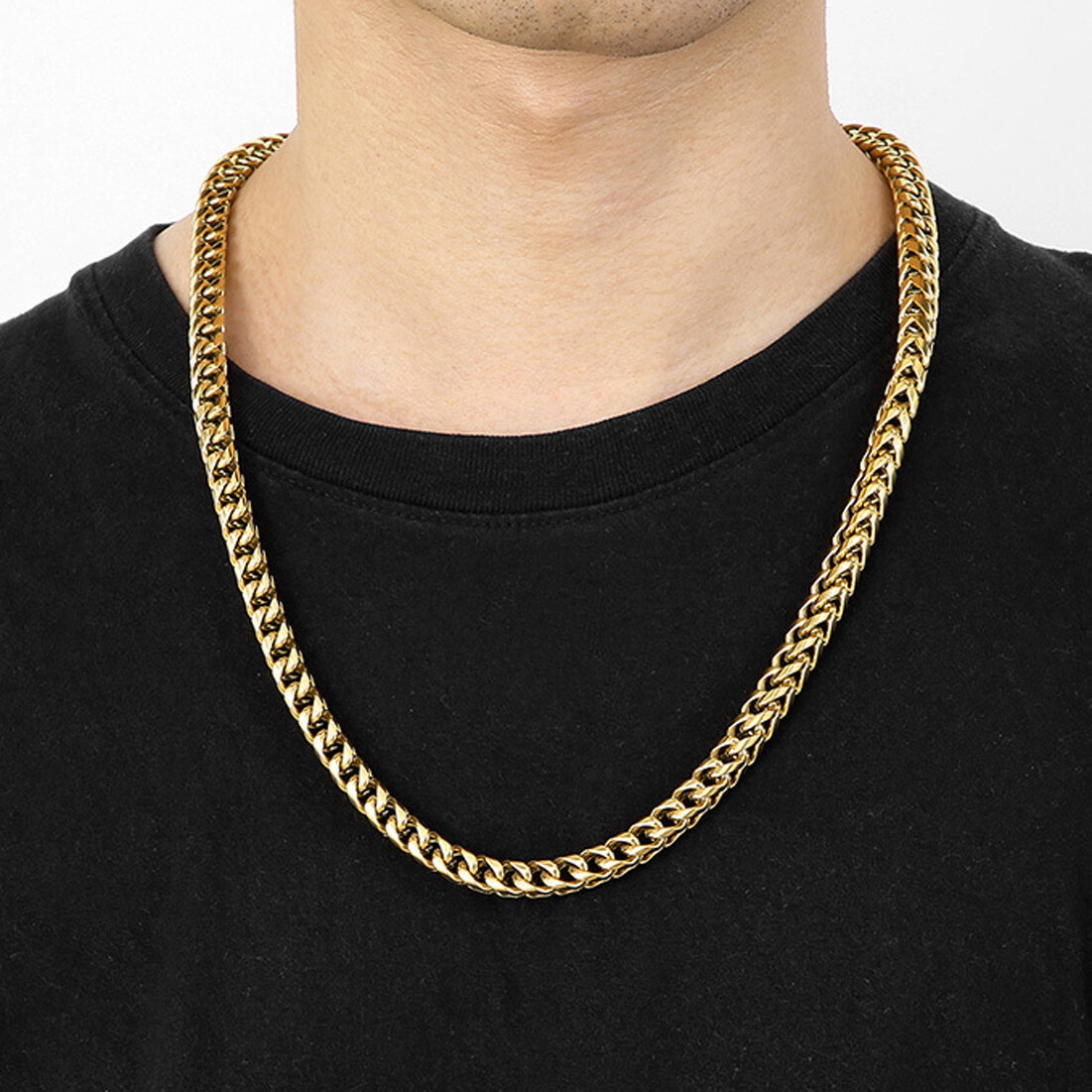 8mm/10mm Men Women 316L Stainless Steel Wheat Chain Necklace 5 Colors