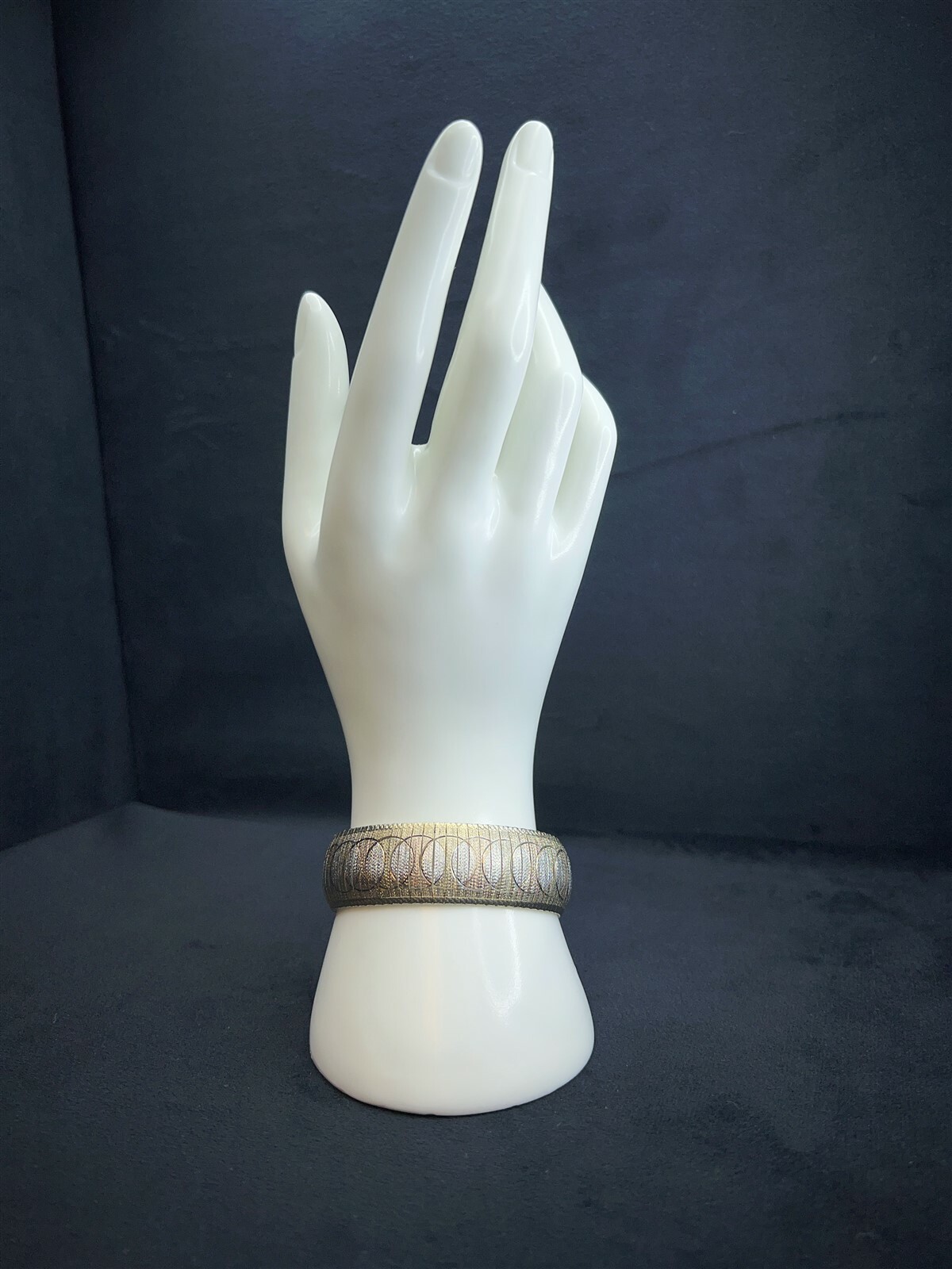 Yellow Rose White Gold Plated Large Wide Herring Bone Sterling Silver Bracelet