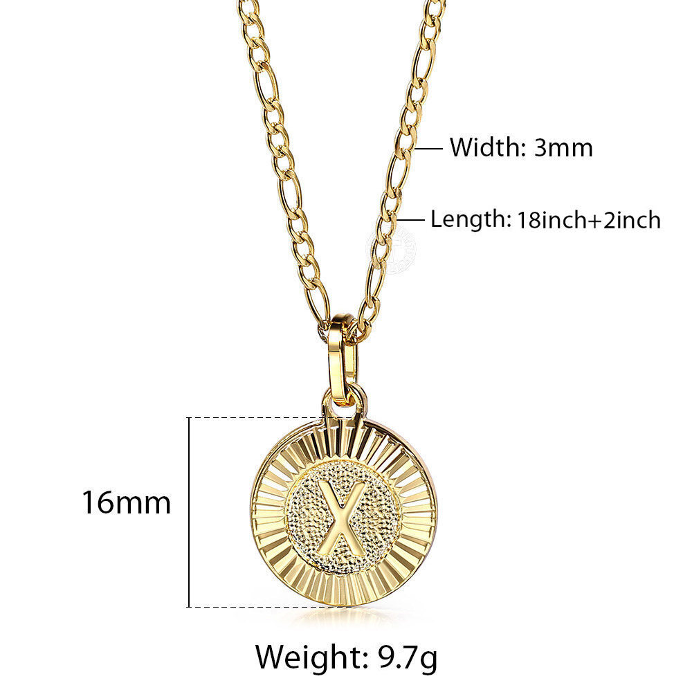18″ New Gold Plated Initial Letter Necklace Pendant Stainless Steel Figaro Chain