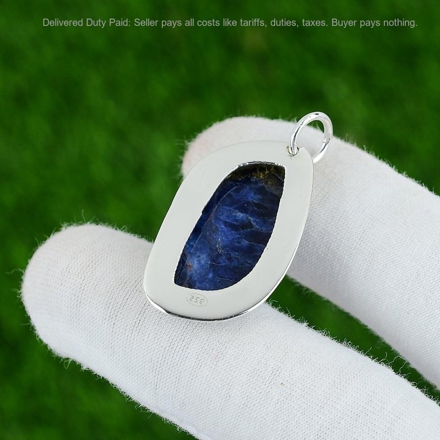925 Sterling Silver Marquise Natural Sodalite Not Applicable Wife Ethnic Pendant