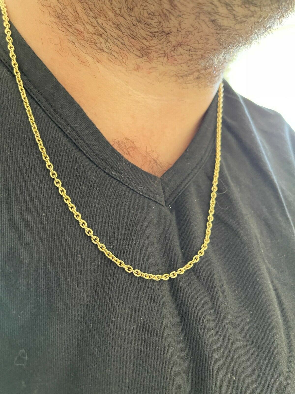 Real Solid 925 Sterling Silver 14k Gold Plated Anchor Cable Chain Rolo Necklace