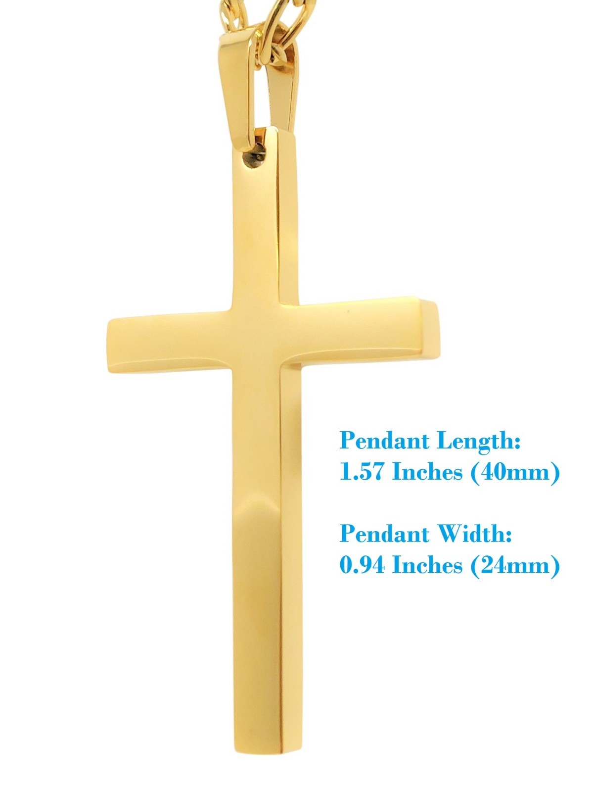 Unisex Stainless Steel Gold Plated Figaro Chain Necklace w Cross Pendant Jewelry