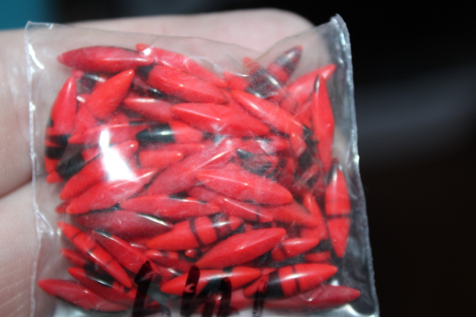 #5-12. 15X5MM CZECH GLASS RED BLACK MARQUIS STONES 18 PC LOT