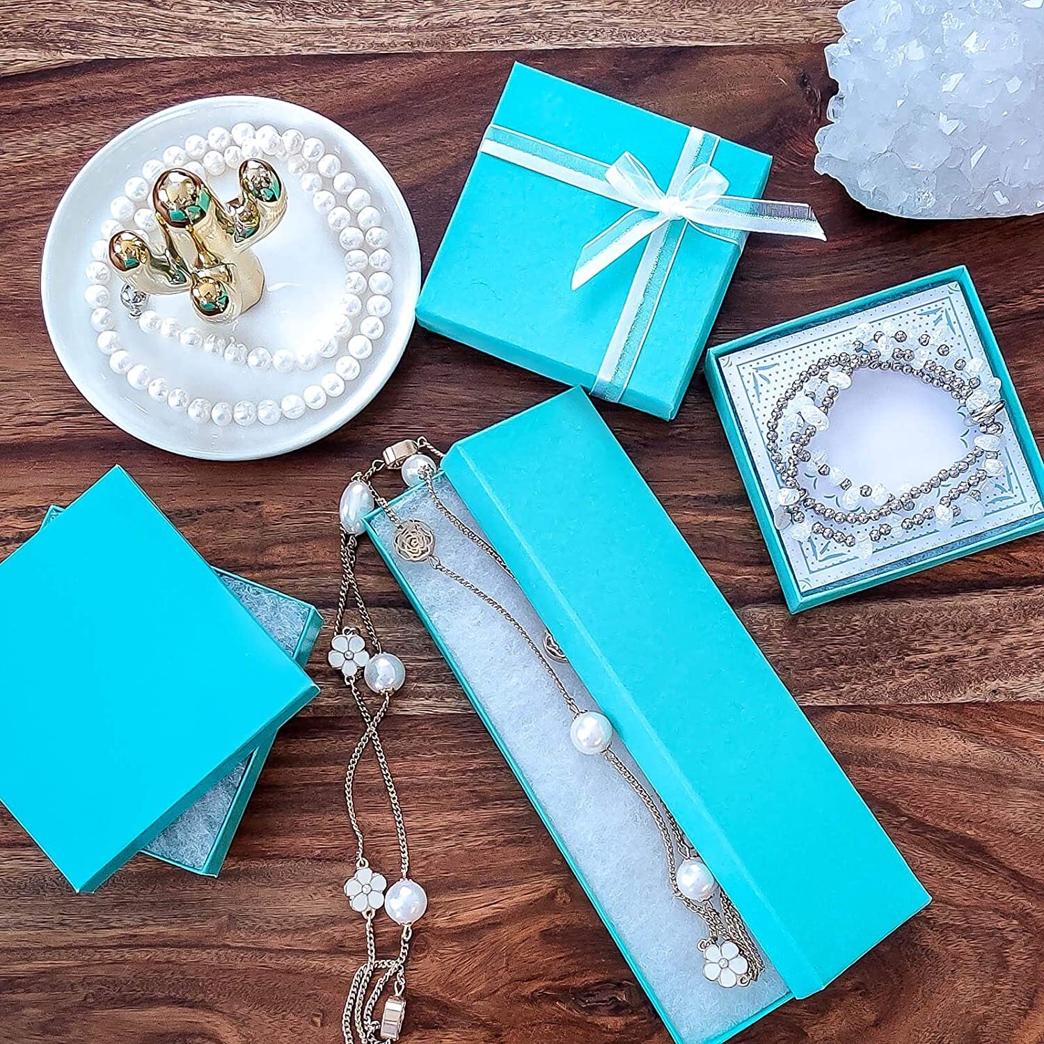 BULK Cardboard Kraft Paper JEWELRY GIFT BOXES Cotton Filled TEAL – for Shipping