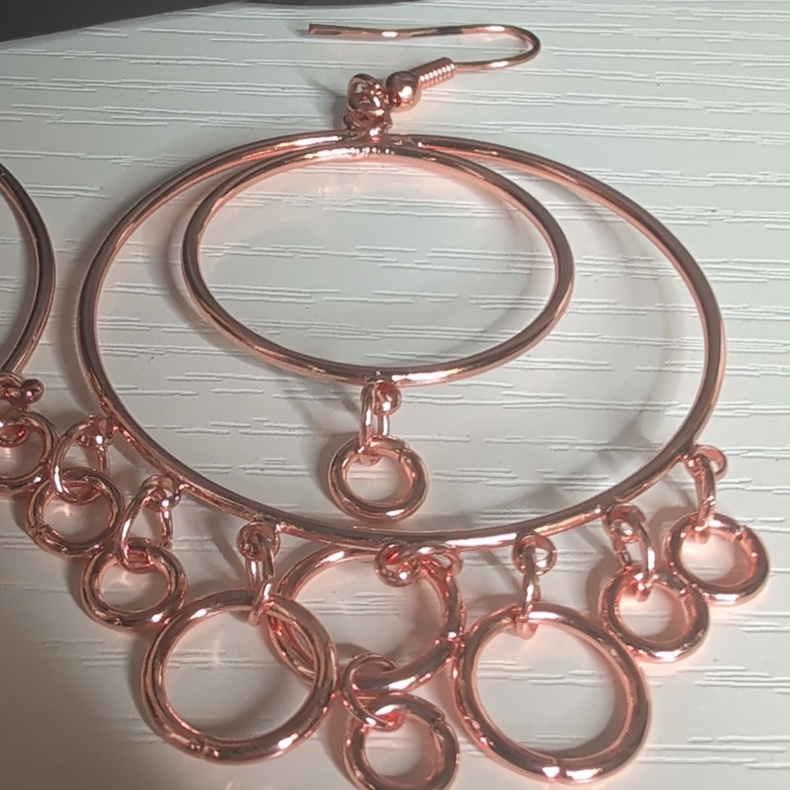 Rose Gold Plated Double Hoop Round Dangle/Drop Earrings Hook Closure No Stone