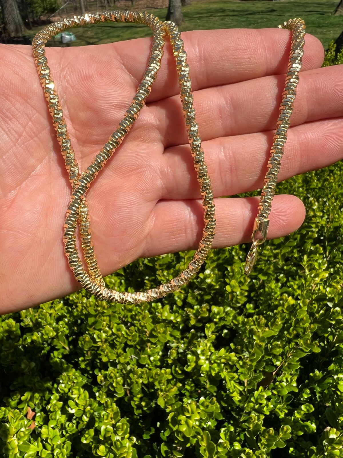 Real 14k Gold Plated 925 Silver Diamond Cut Sparkle Ice Rope Chain Necklace 4mm