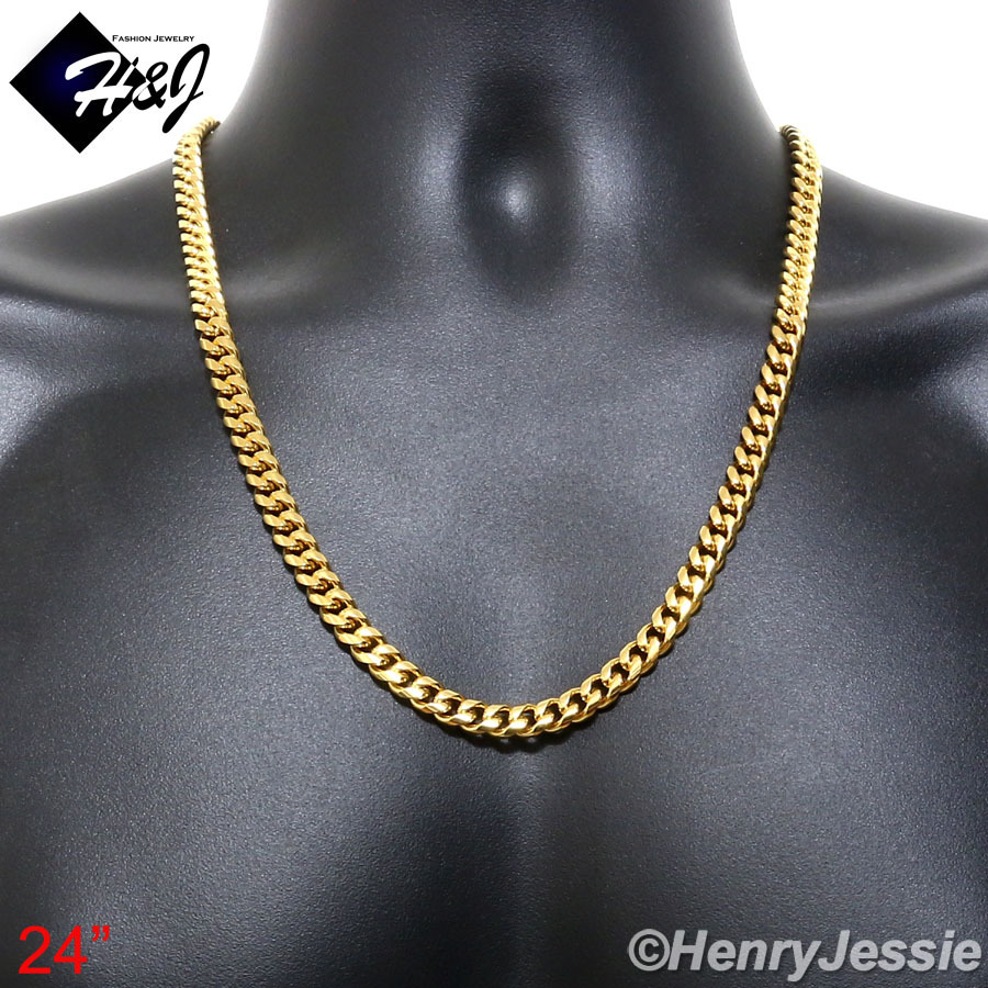 18-40″MEN Stainless Steel 7/10/12/14mm Gold Plated Miami Cuban Curb Necklace*154