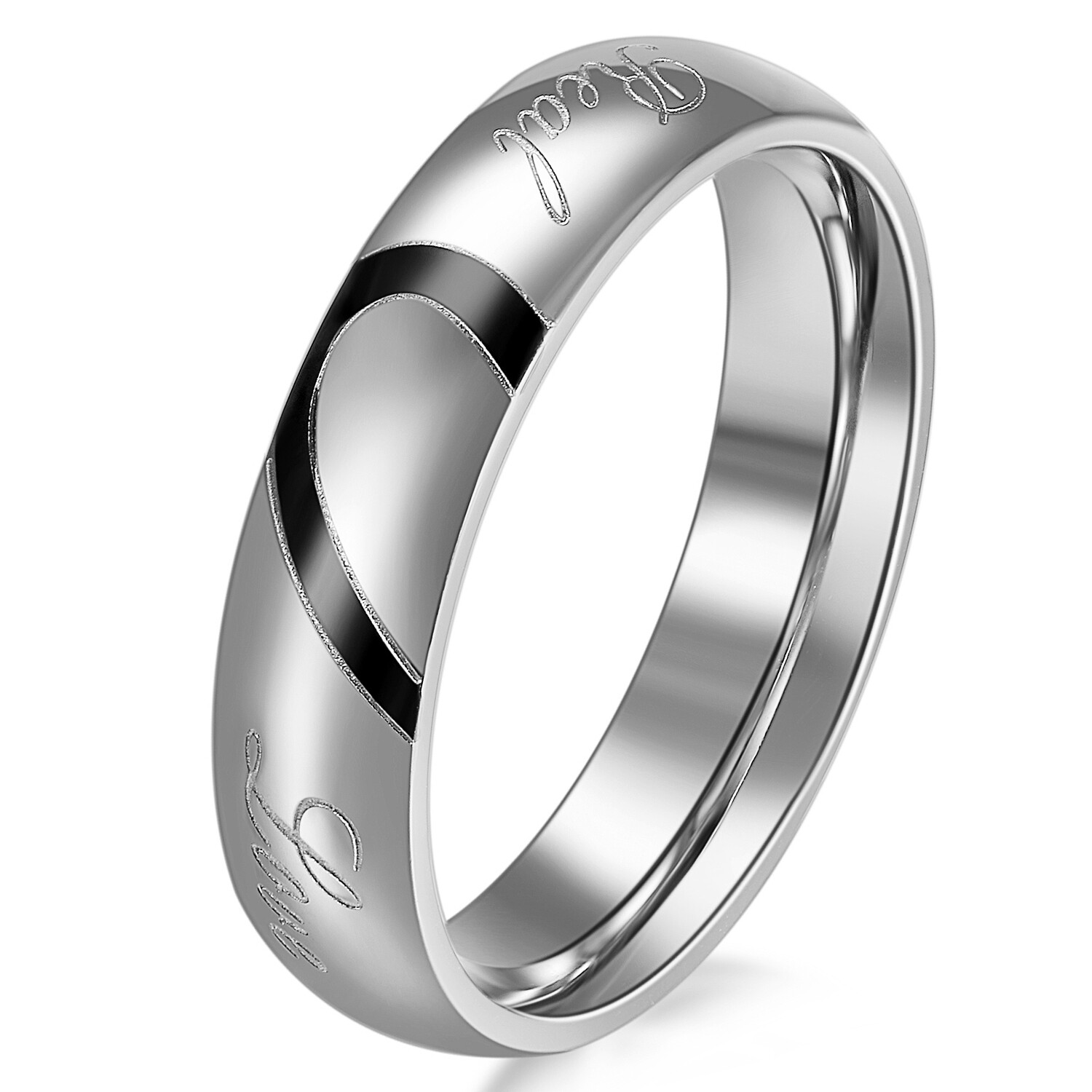 Couples Love Heart Puzzle Matching Stainless Steel Wedding Band Engagement Ring