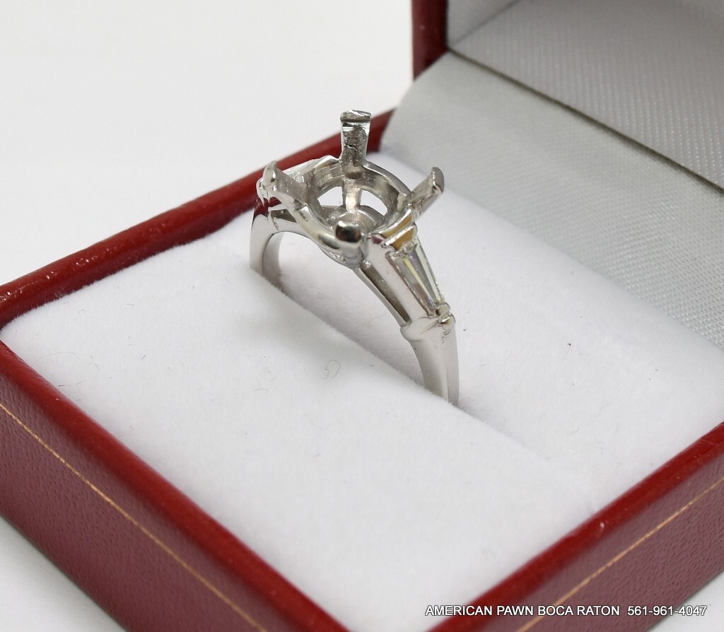 Platinum Tapered Baguette Diamond Engagement Ring Setting size 7 1/2
