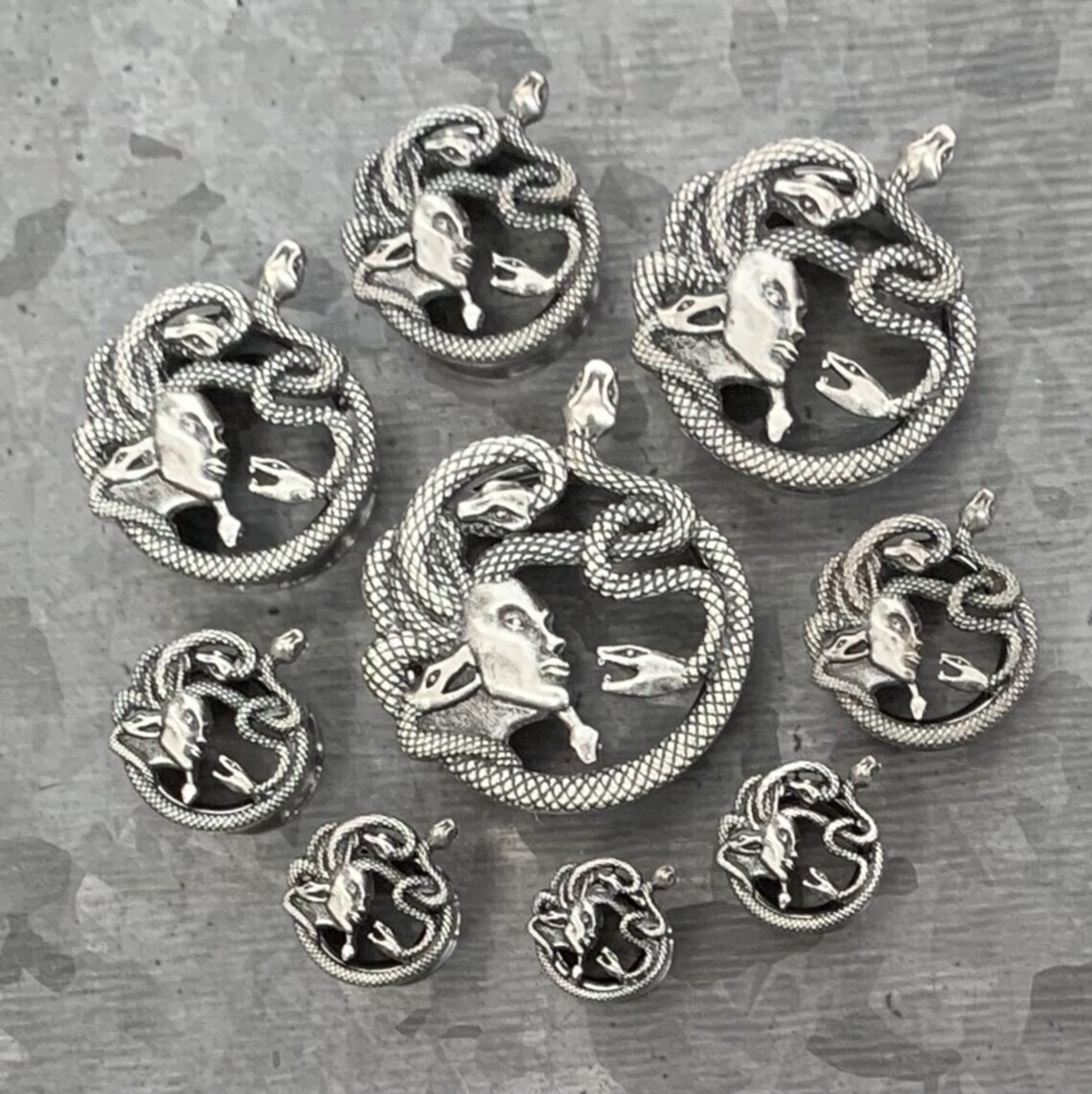 PAIR Medusa Steel Double Flare Tunnels Plugs Snake Gorgo Gorgan Earlet Gauges