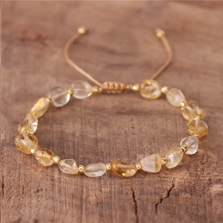 Natural Citrine Stone Dainty Bracelet Yellow November Birthstone Gift for Women