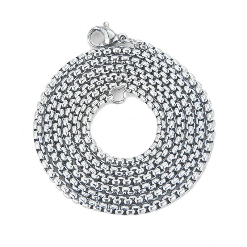 Round Box Chain Stainless Steel Necklace Silver Men Women 16″-32″