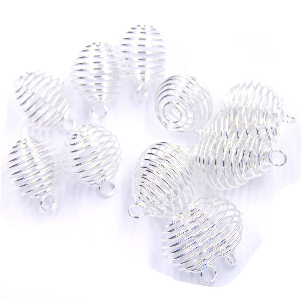 50Pcs Pendants Beads Spiral Cages Spring Alloy Silver Plated Jewelry DIY Finding