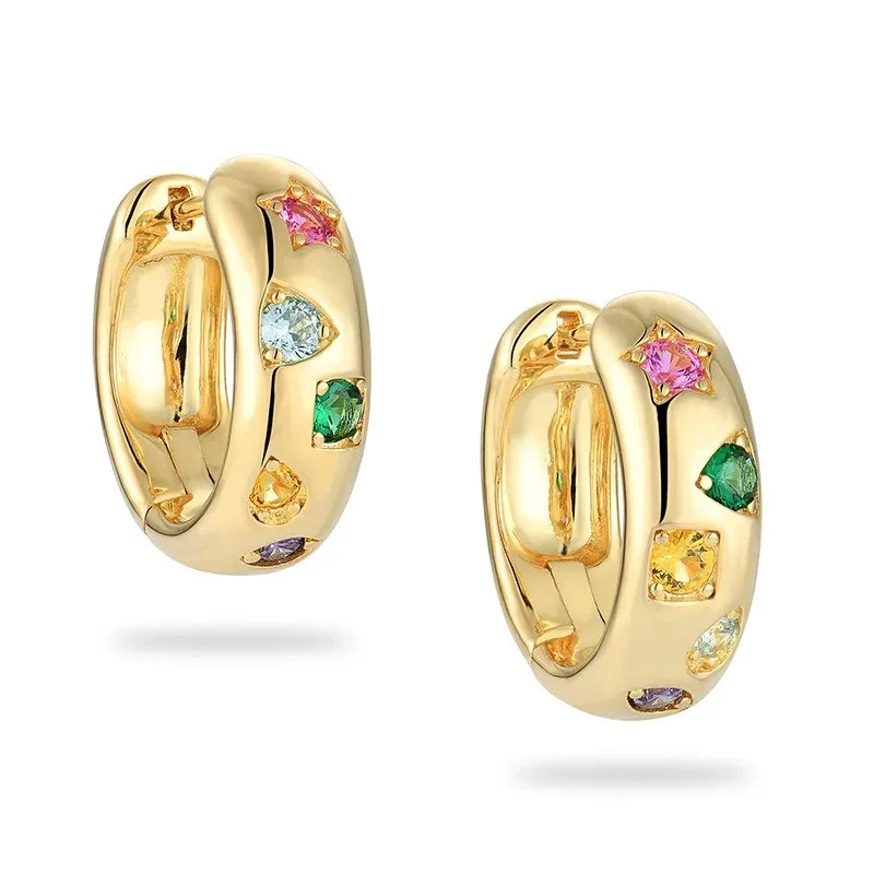 18K Gold Plated Colorful CZ Chunky Hoop Earrings Women Statement Jewellery Gift