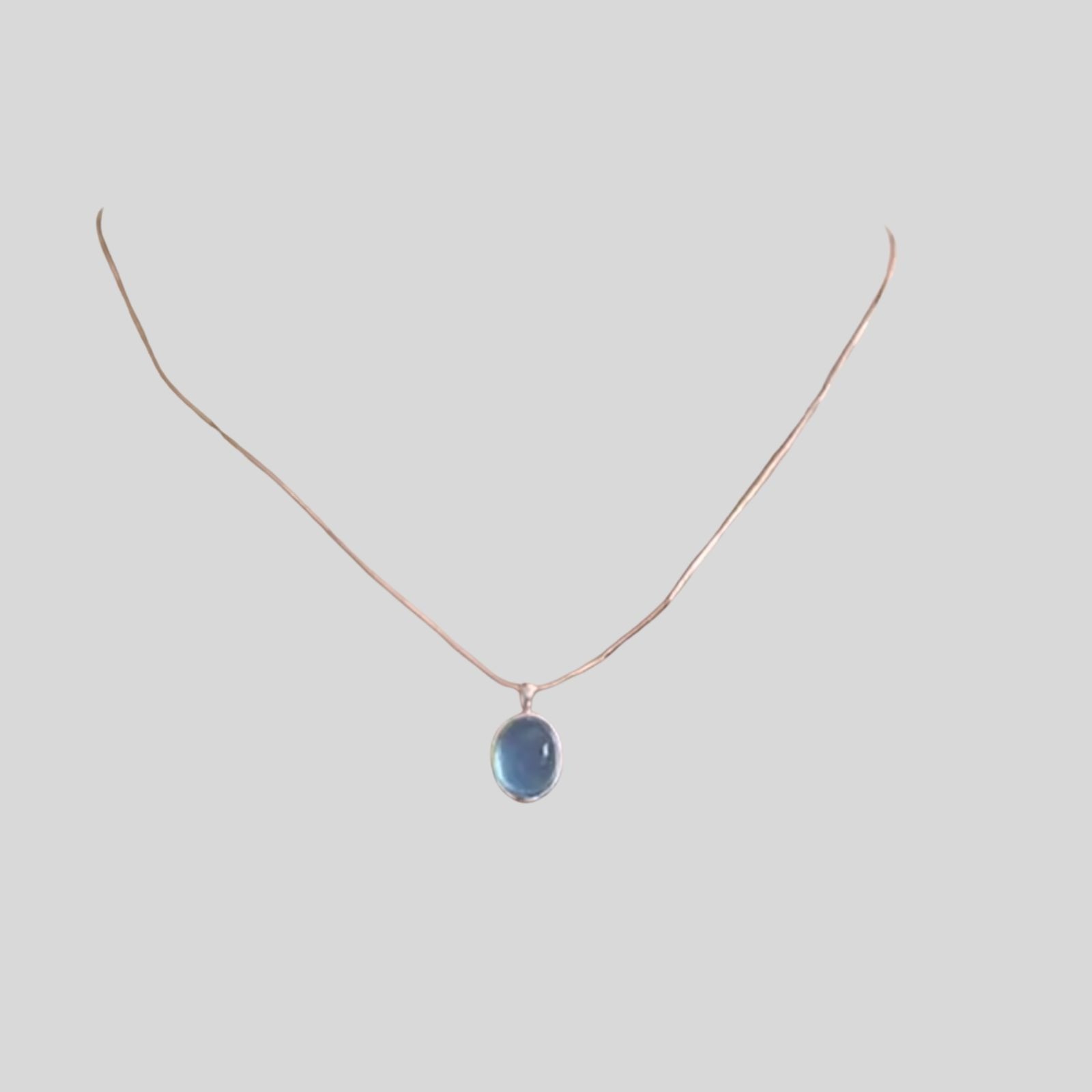 Women’s Blue Oval Stone Pendant Necklace Silver Tone Chain Minimalist Jewelry