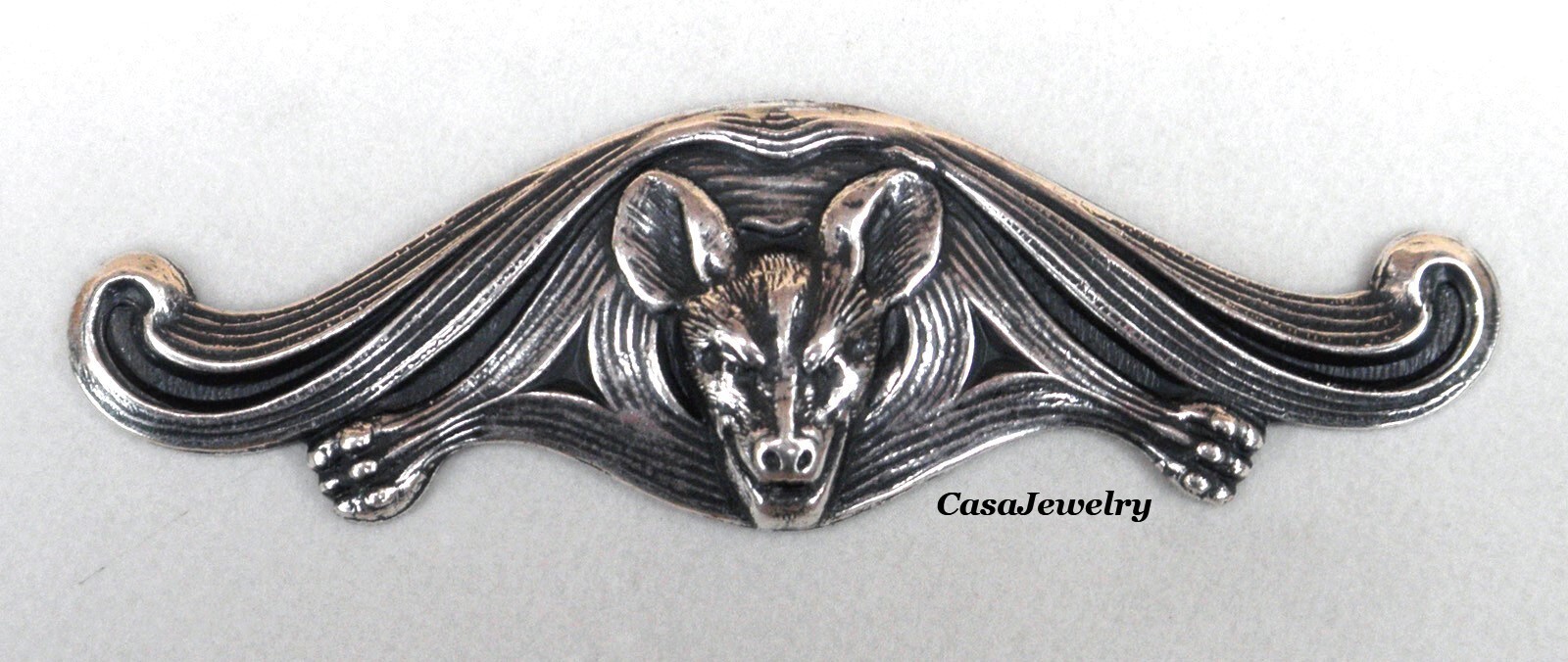 #2160 SMALL ANTIQUED STERLING SILVER PLATED BAT COMPONENT – 1 Pc