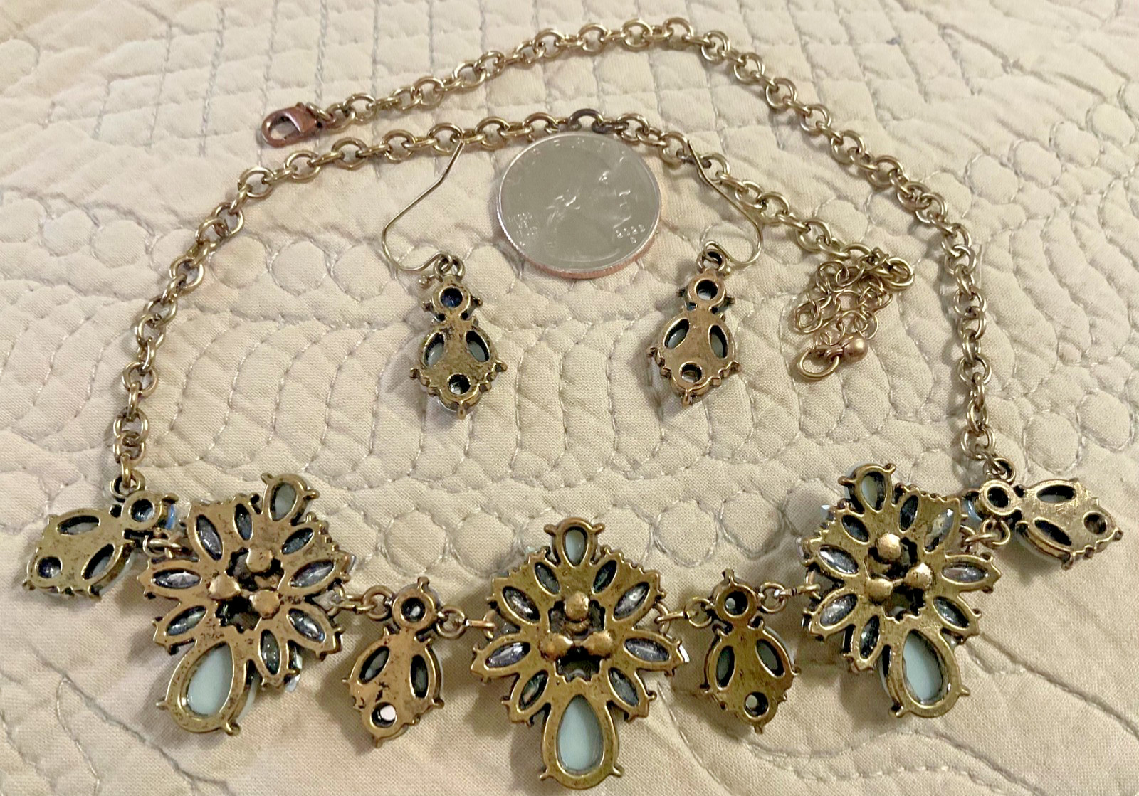 Necklace and Earrings Set Blue Sparkle Adjustable Dainty Special Occasion