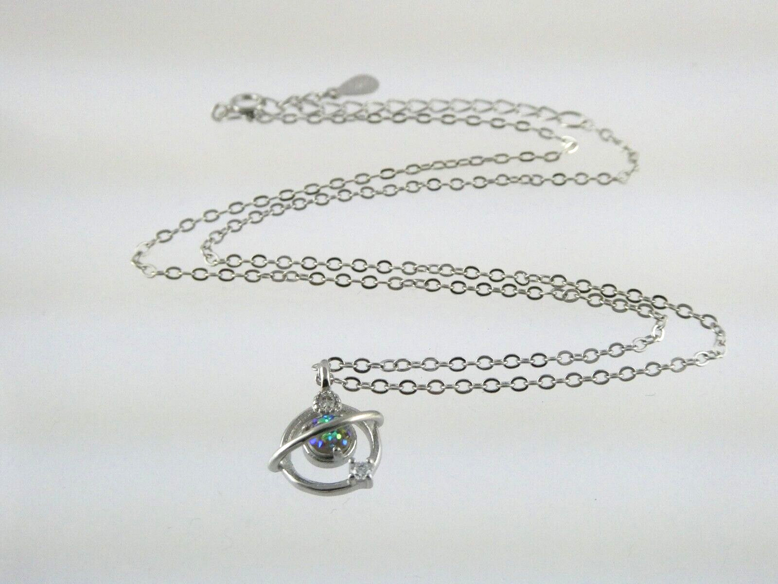 Sterling Silver Druzy Gemstone Planet Pendant Necklace 2.1 Grams 17 Inches
