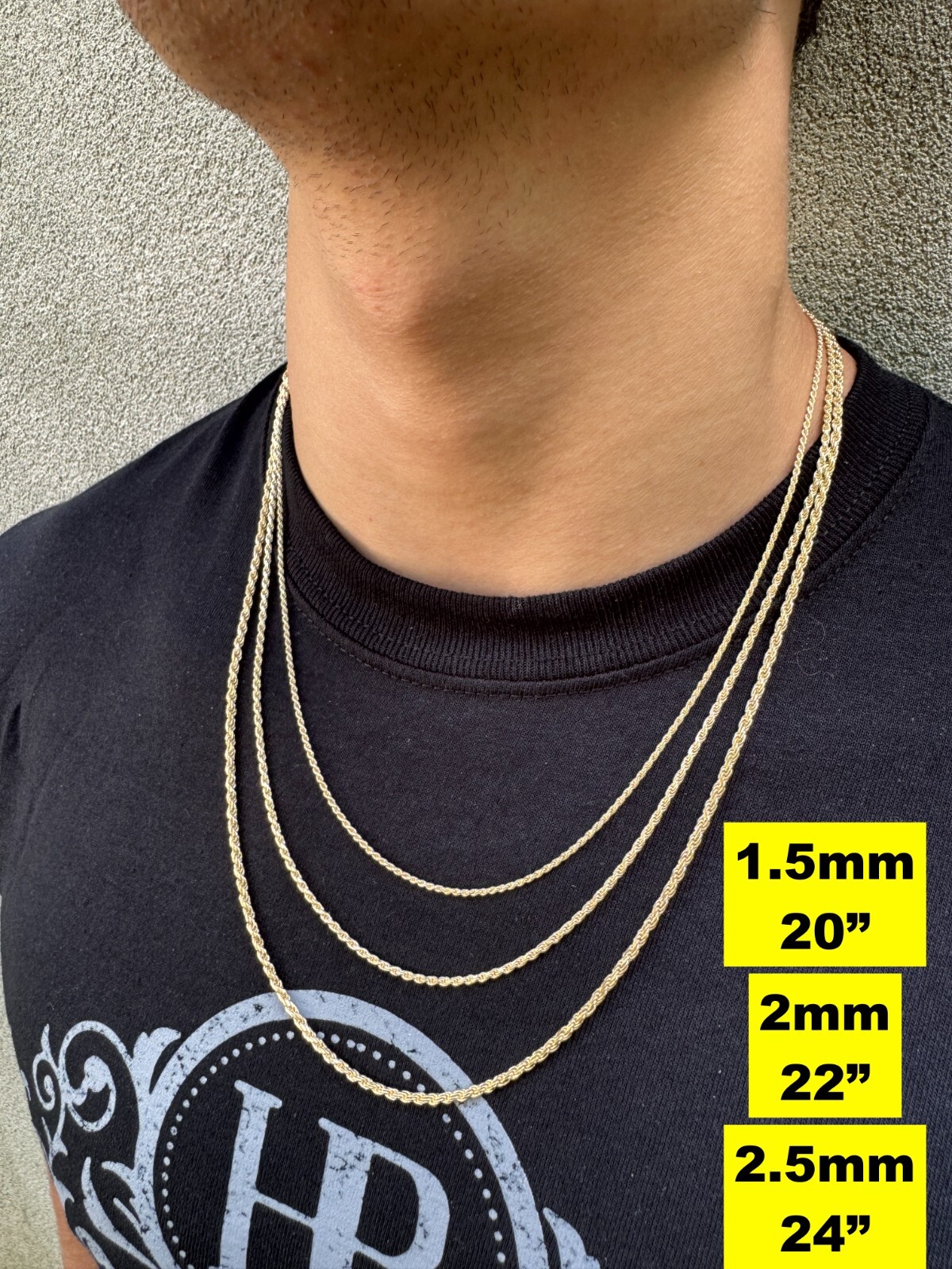 Men’s Women’s Real 14k Gold Plated Solid 925 Sterling Silver Rope Chain 1.5-5mm