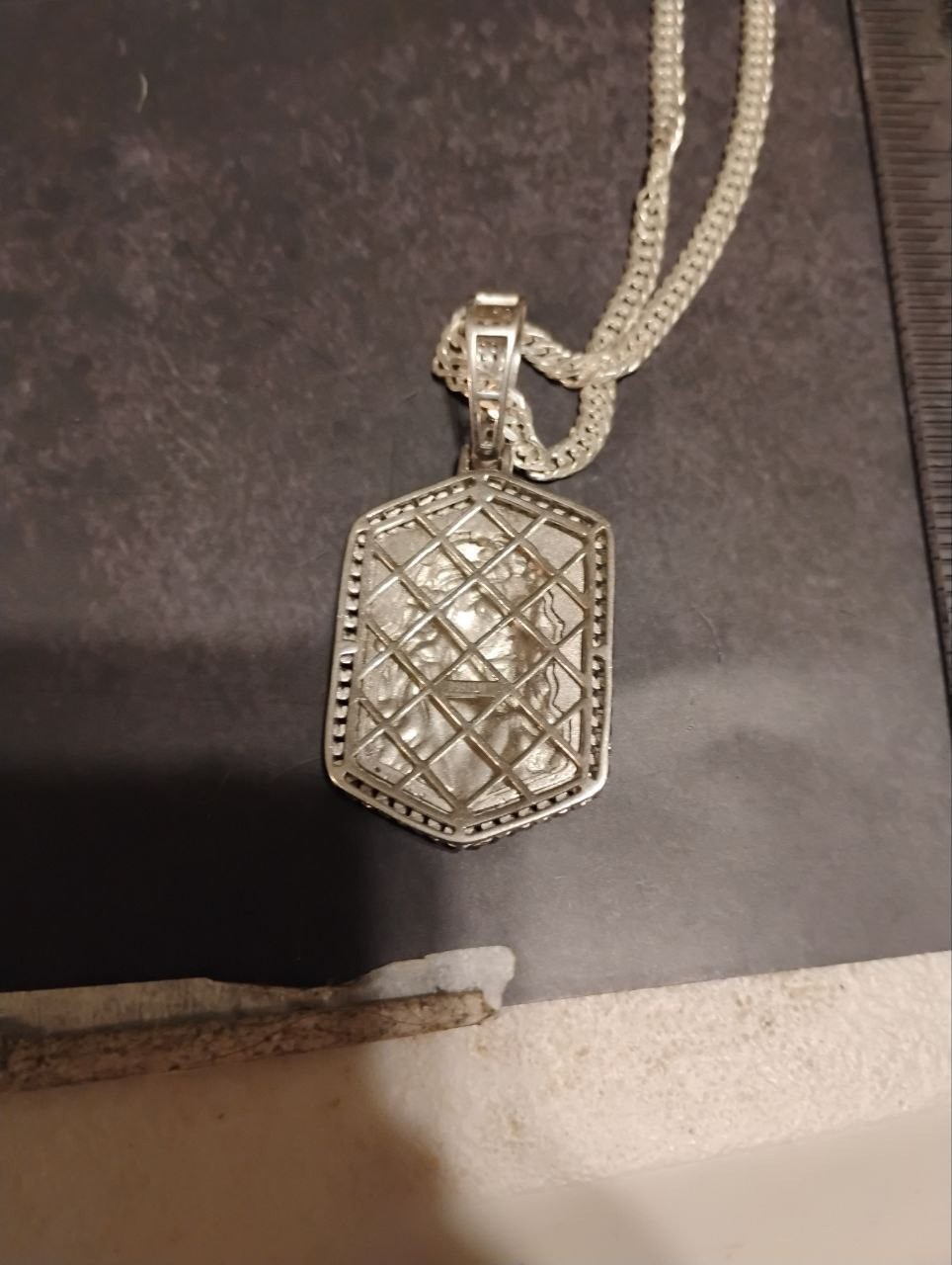 925 Sterling Silver Jesus Head Pendant + 30” Double Curb Chain 3.5mm Italy 24.7g