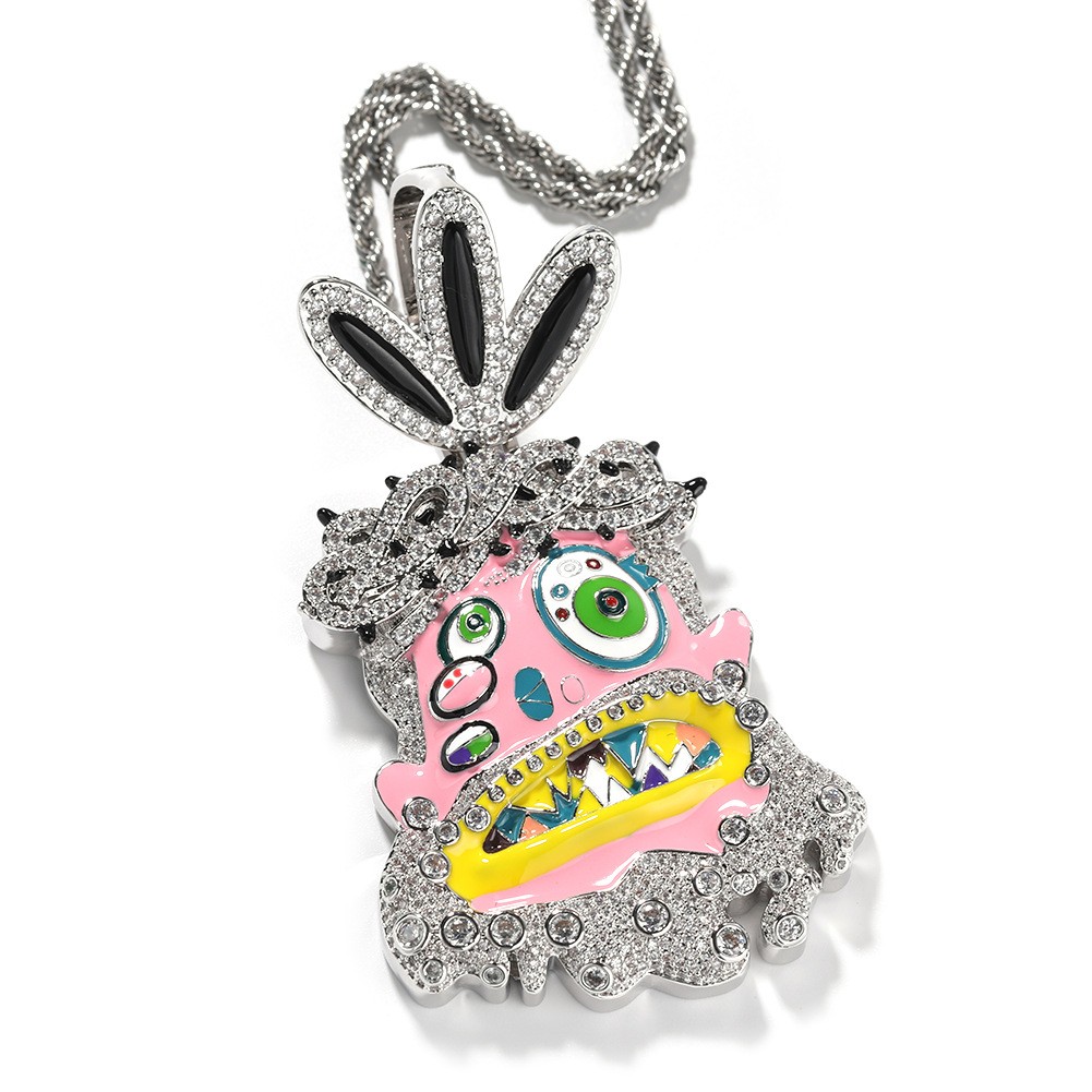 Hip Hop Rap Colorful Enamel Pendant Necklace Jewelry Cool Men Gift Full Zircon