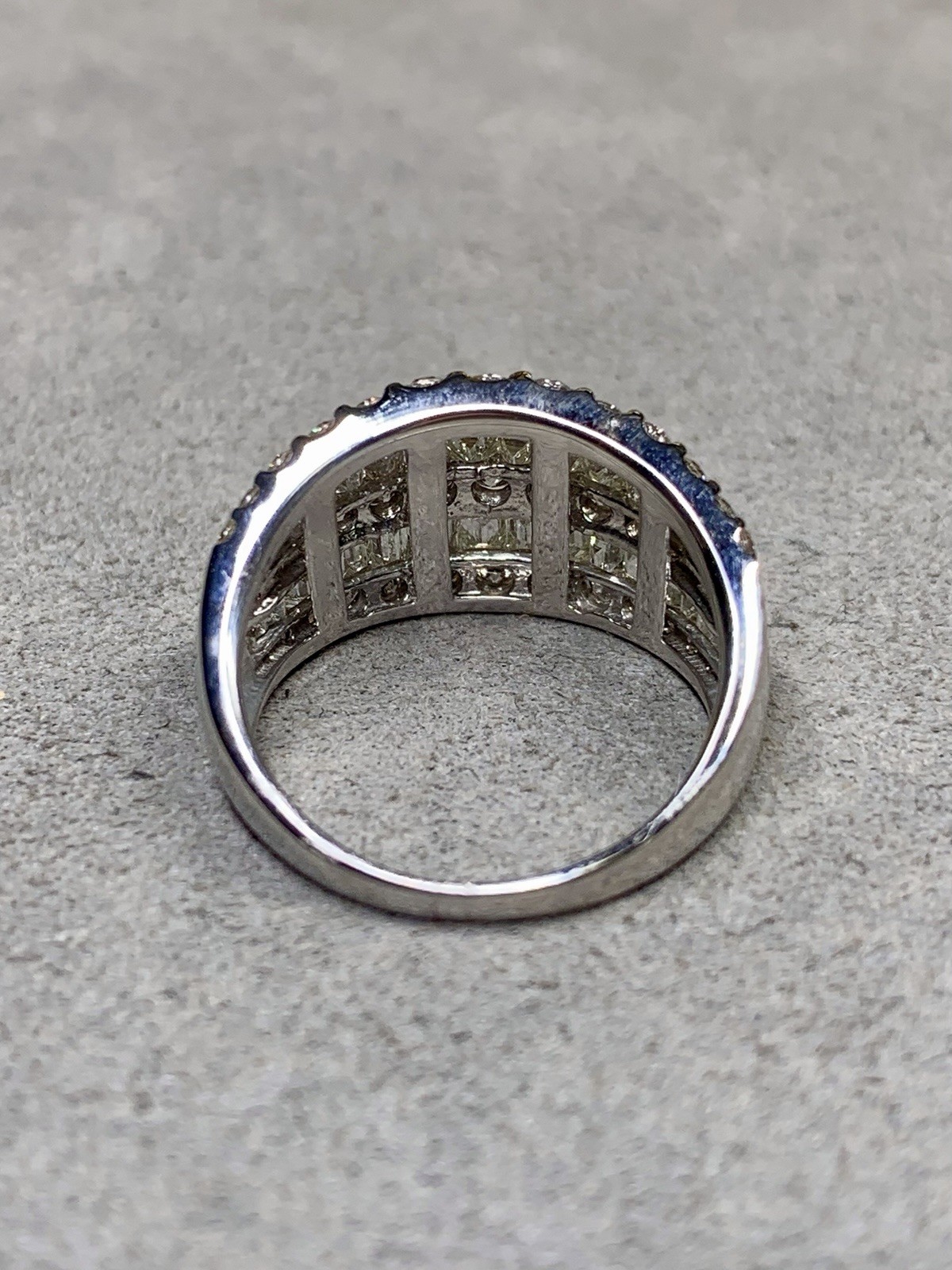 Estate 18K White Gold Baguette & Round Diamond Multi Row Wide Band Cocktail Ring