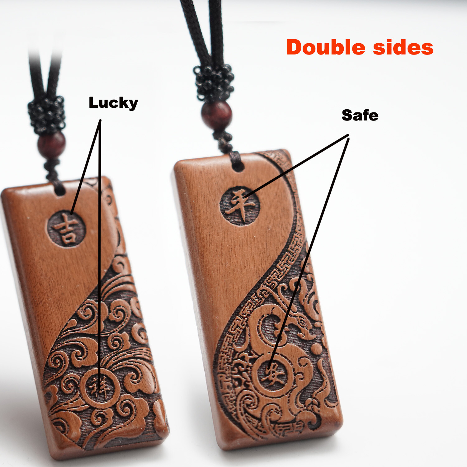 MENDEL Carved Mens Wood Wooden Yin Ying Yang Protection Pendant Necklace Rope