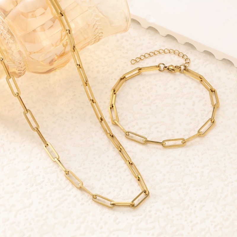 Golden Men’s and Women’s Titanium Steel Bracelet Necklace Fashion Jewelry Set