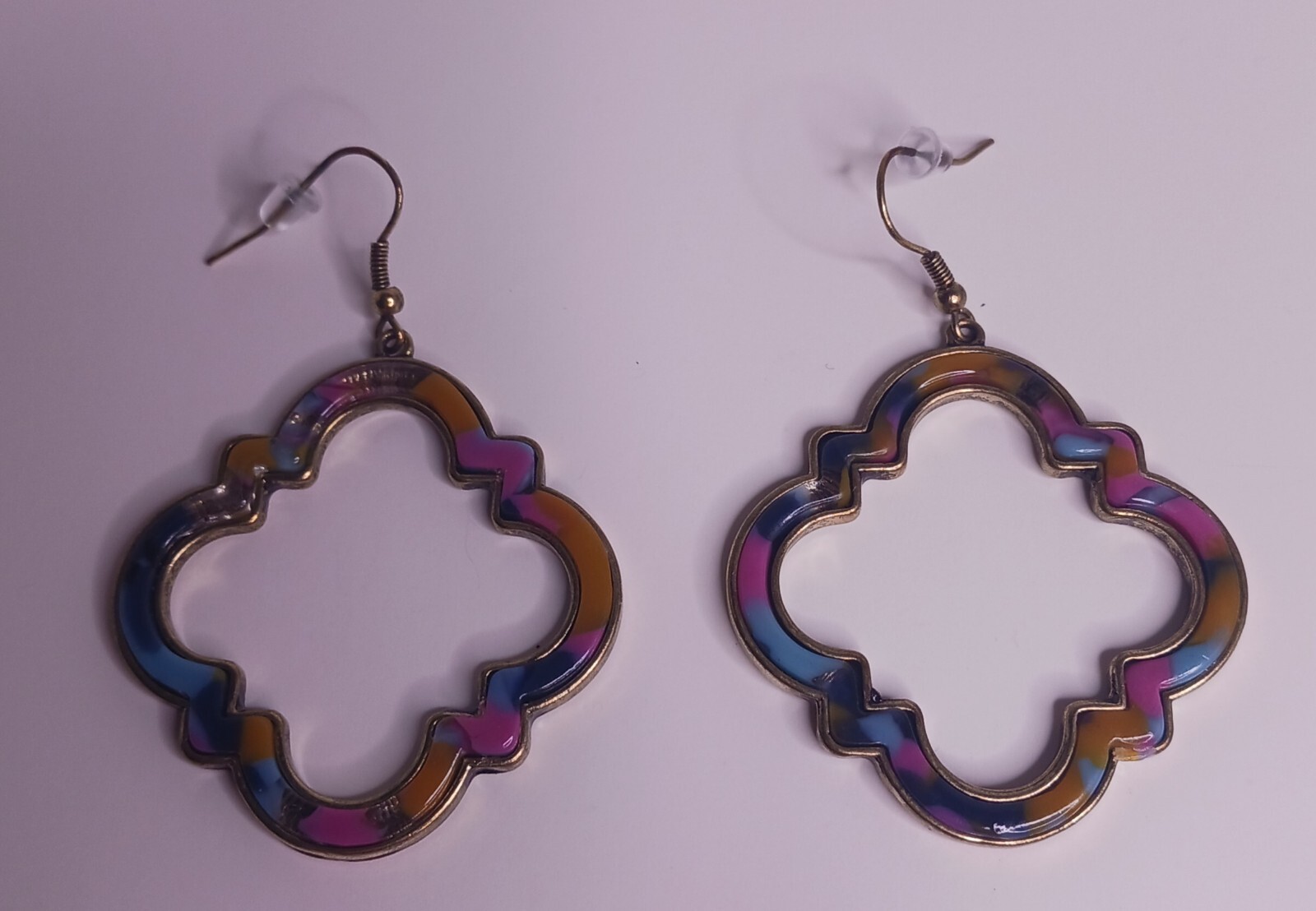 Trendy Morocco Frame Multicolor Enamel Pierced Dangle Earrings 1.75″
