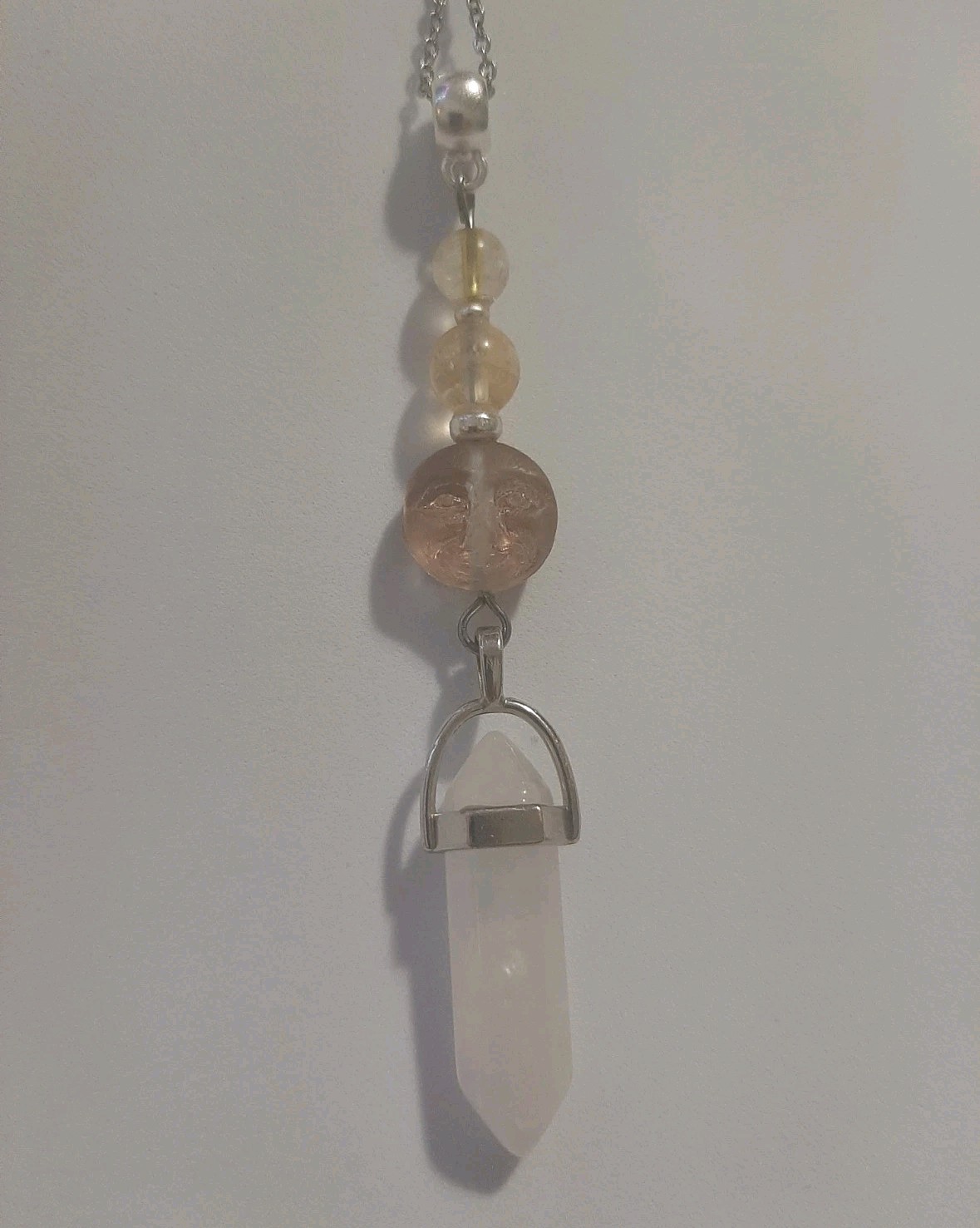 Genuine Milky CLEAR QUARTZ DT Crystal Point CITRINE Bead Glass Moon Face Pendant