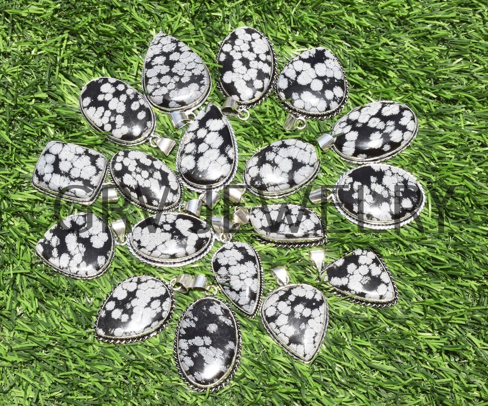 1-500 Pcs Snowflake Obsidian Pendant Wholesale Lot Bulk: Silver Plated WH-24