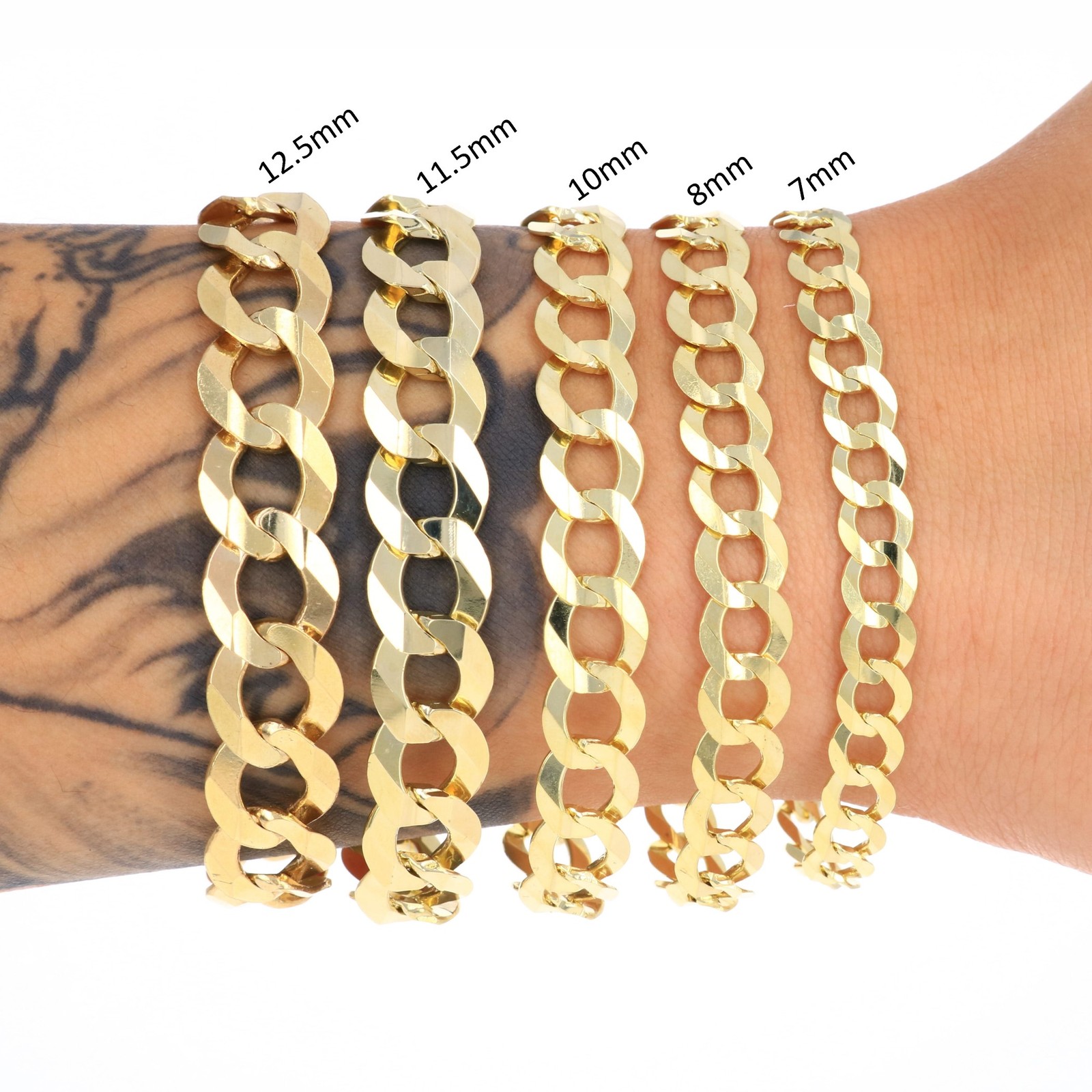 14K Yellow Gold Solid 1.5mm-12mm Curb Chain Cuban Link Necklace Bracelet 7″- 30″