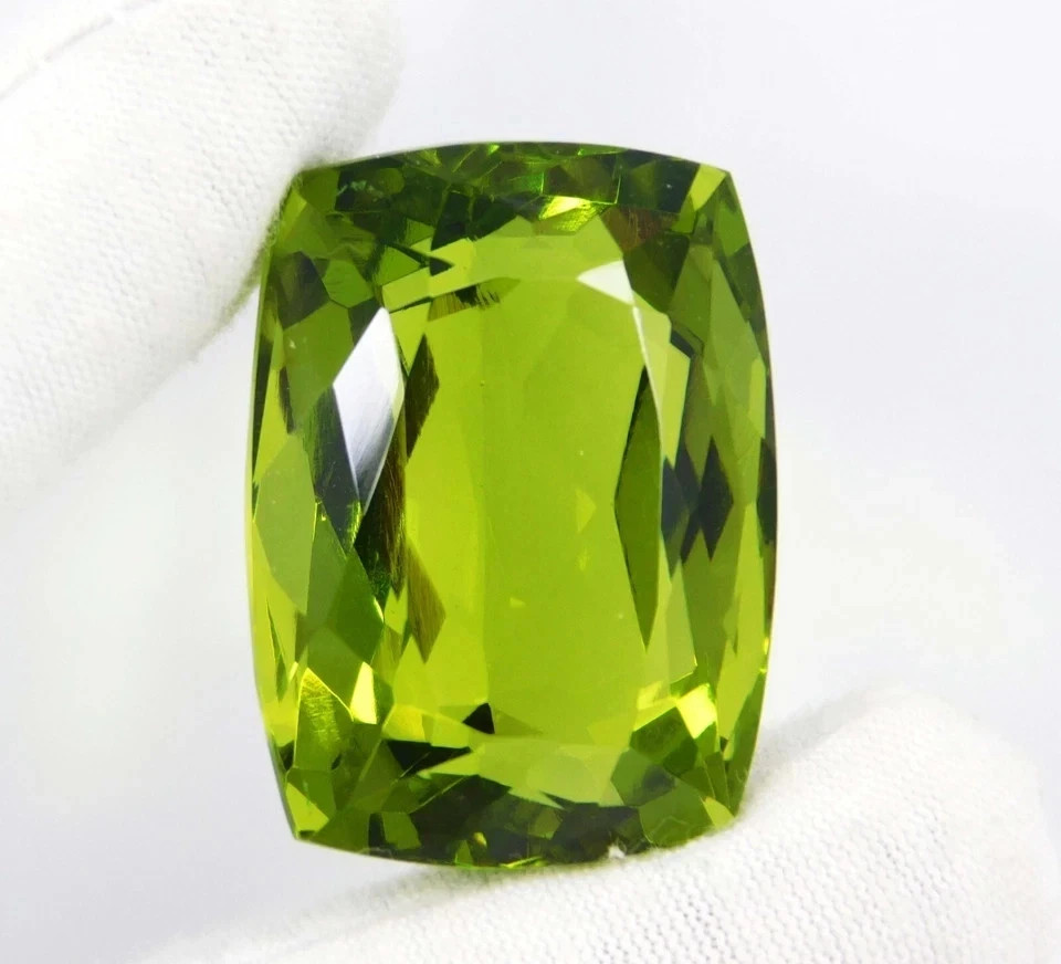 103 CT Certified Green Peridot Cushion Cut Flawless Certified Loose Gemstone