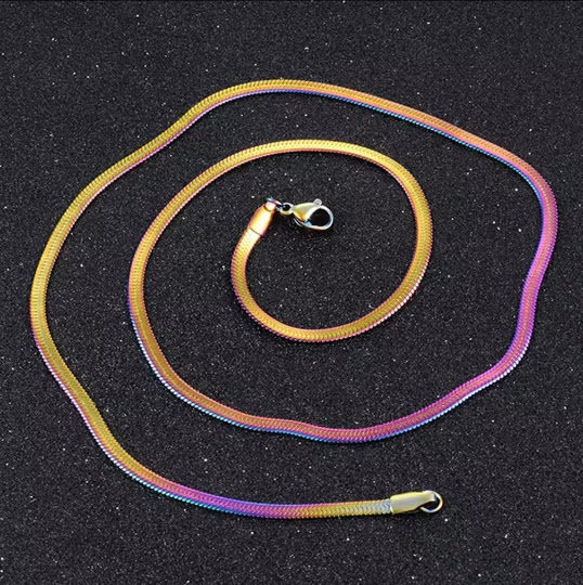 1-10pc Stainless Steel Rainbow Herringbone Chain Necklace Wholesale Bulk Lot