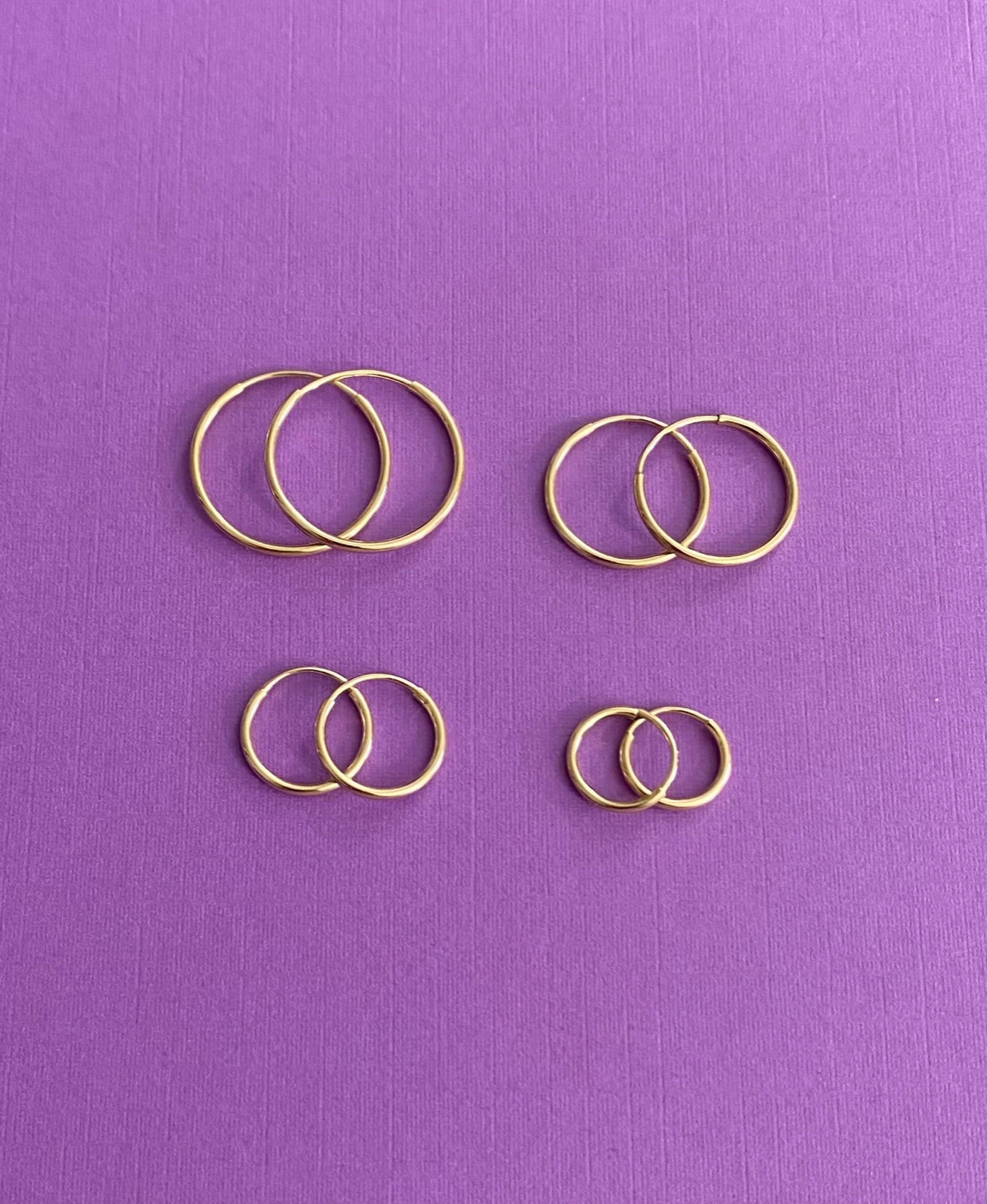 14K Solid Gold Endless 1mm Thick Hoop Earrings, 14K Real Gold Earrings- ER1910