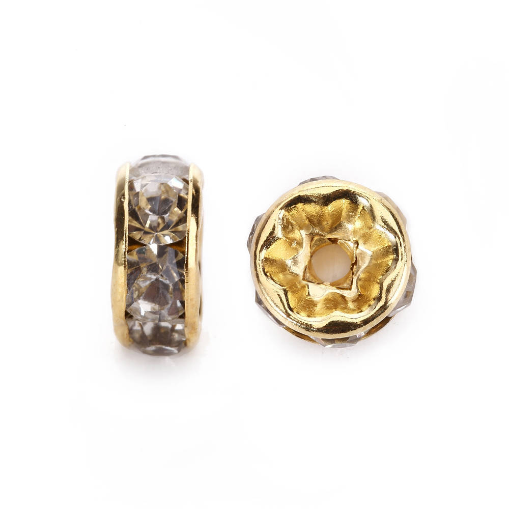 Clear Rhinestone Rondelle Spacers Gold/Silver 4mm 6mm 8mm 10mm 50pcs Per Bag