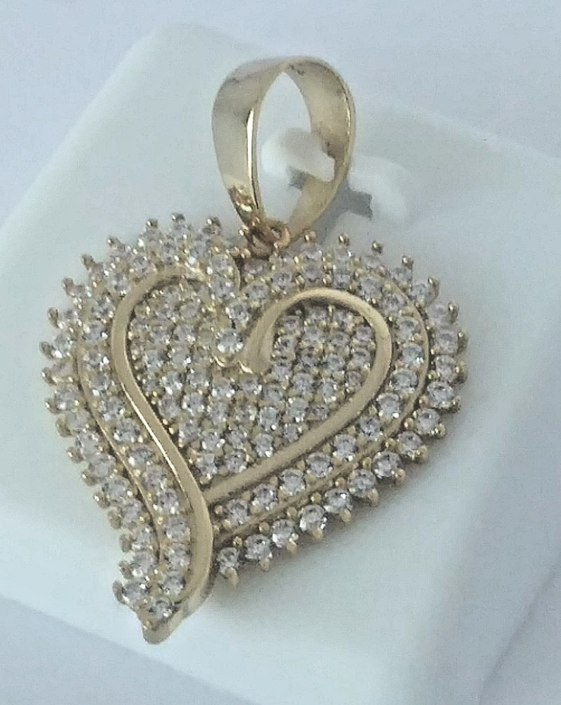 925 STERLING SILVER MICRO-PAVE CZ HEART PENDANT for necklace GOLD PLATED 30x23mm