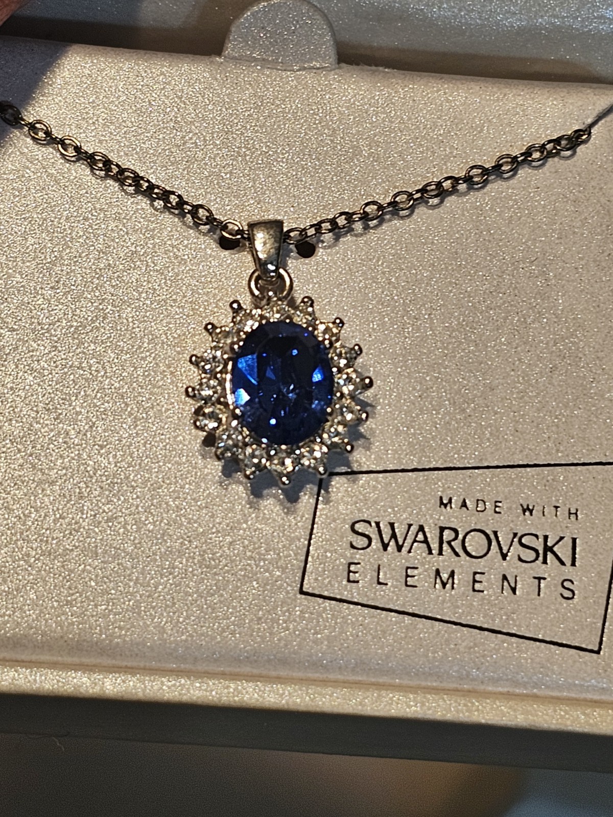 Silver Sparkle Shine Royal Blue Sapphire Halo Pendant Necklace Earring Set Swaro
