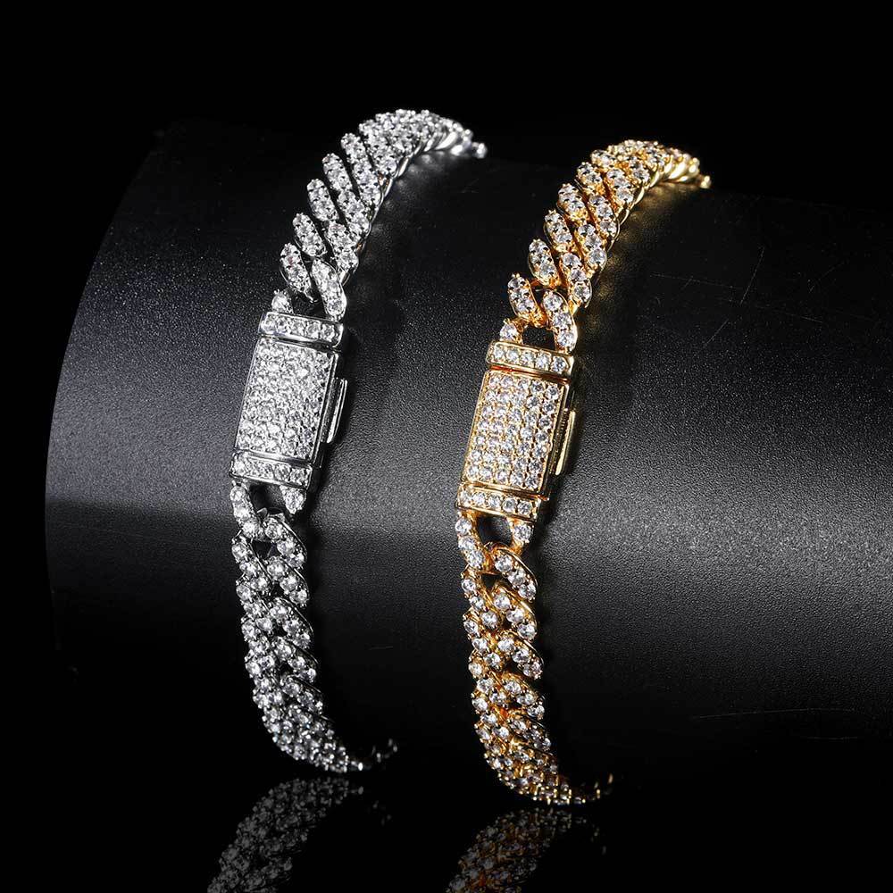 8MM Miami Cuban Link Chain Iced CZ Out Necklace Gold Plated Stainless Steel