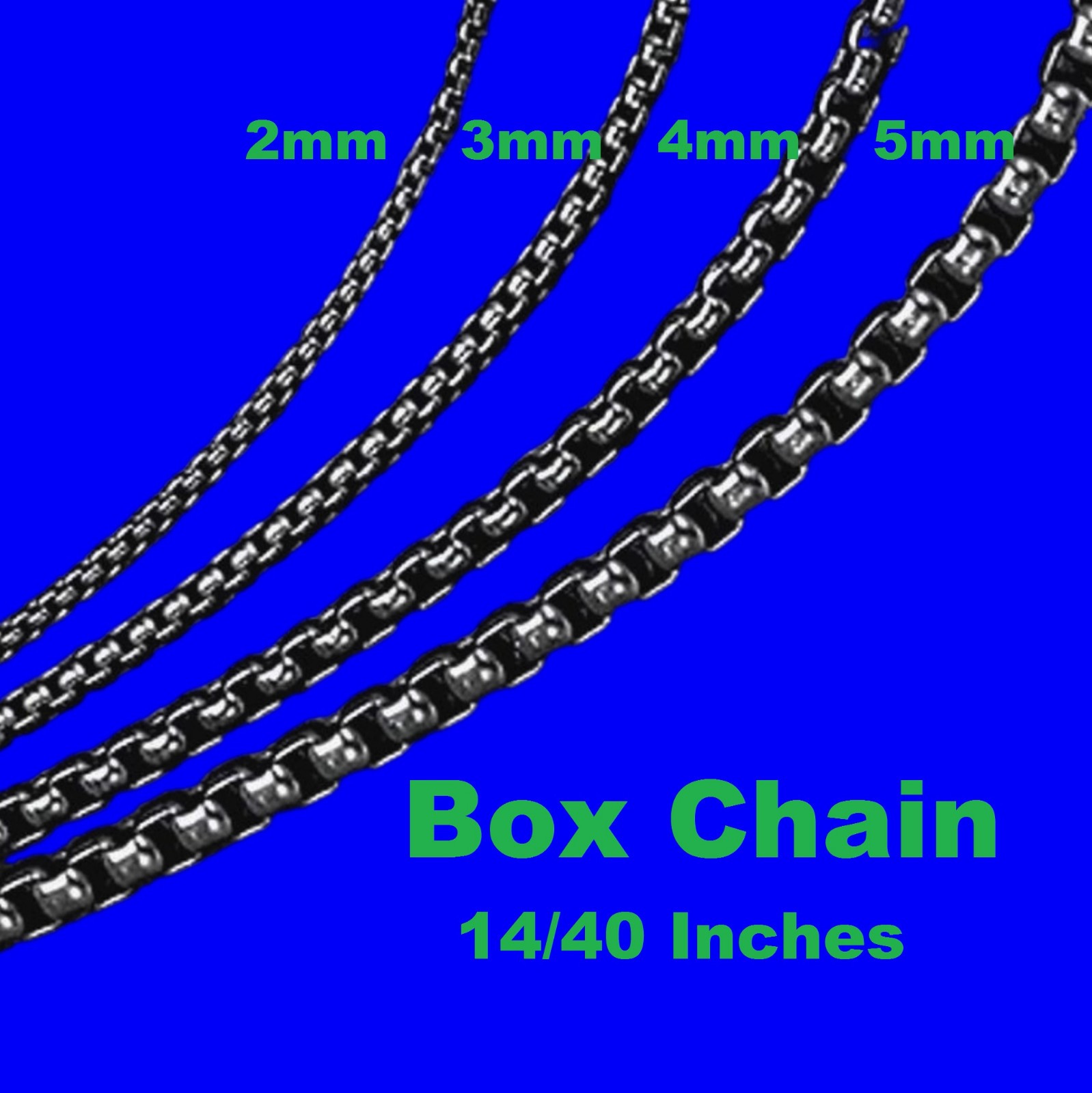 Chain Necklace Wheat stainless steel Black for men&women, 16/ 30 in, 3/4/5/6/7mm