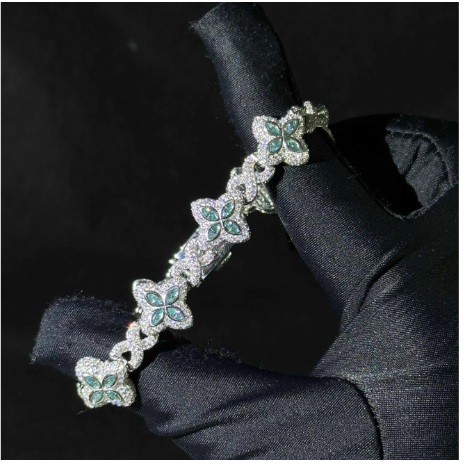 Hip Hop Flower Cuban Vvs Moissanite Iced Out Bracelets
