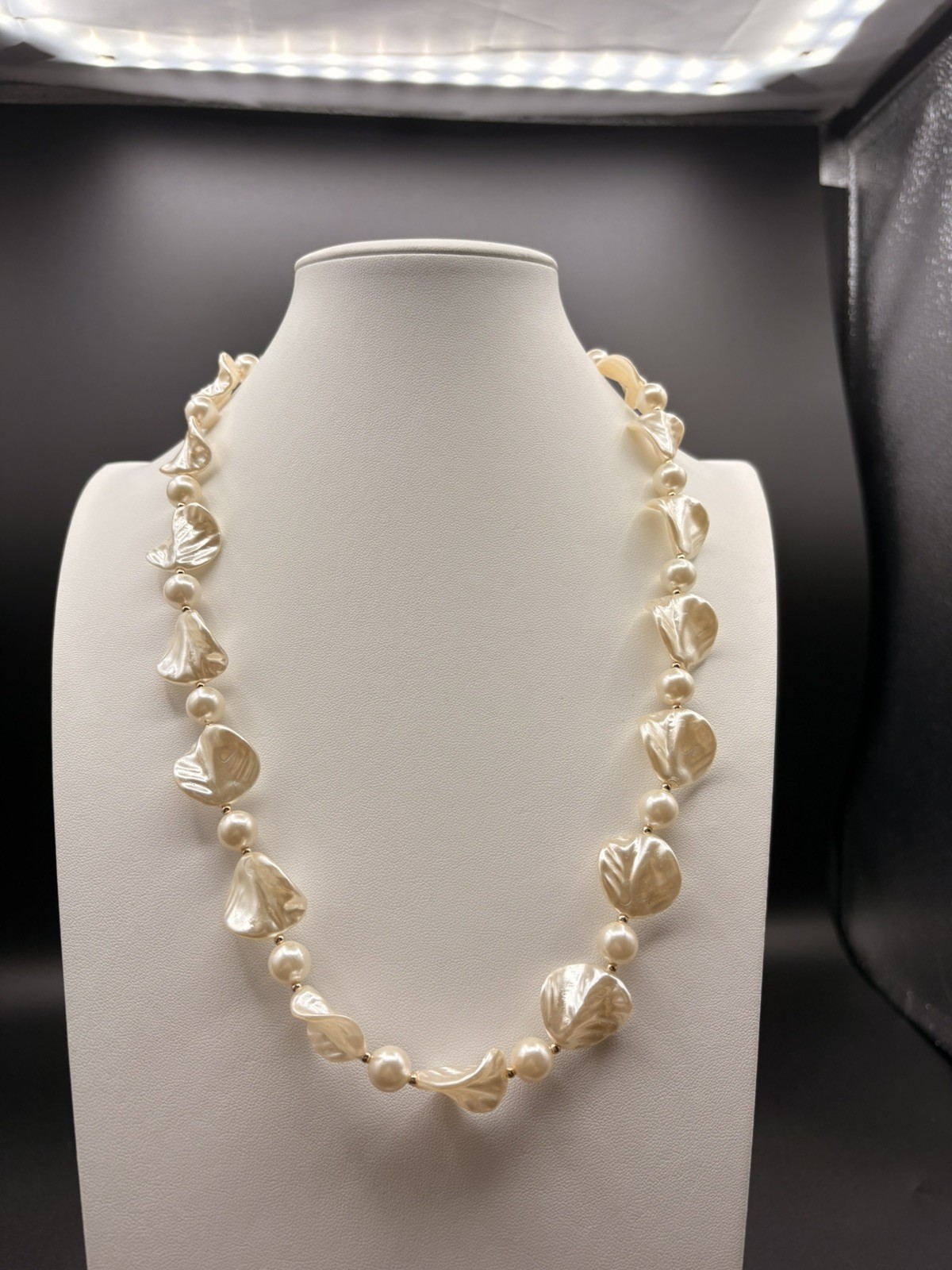 Necklace and Clip on Earrings Set with Faux Pearls Very Light Weight