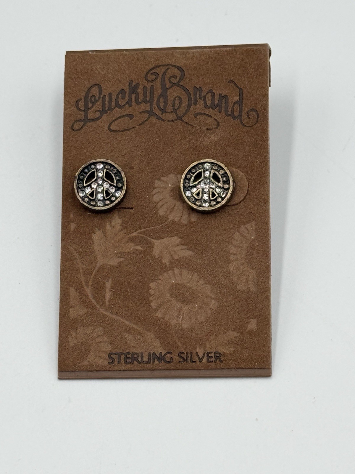NEW LUCKY BRAND CRYSTAL PEACE LOVE FASHION PUNK VINTAGE PIERCED STUD EARRINGS