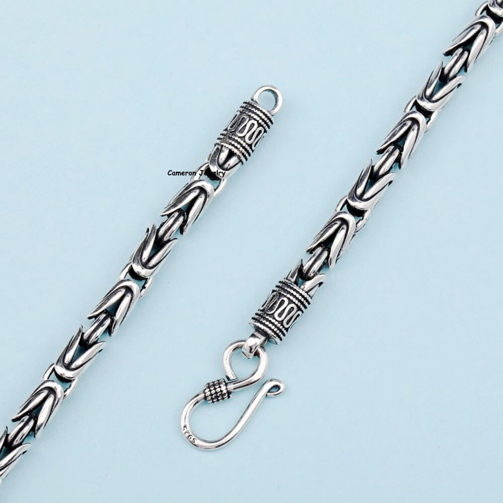 Pure S925 Sterling Silver Chain Men Women 4-7mm Byzantine Link Necklace 18-30in